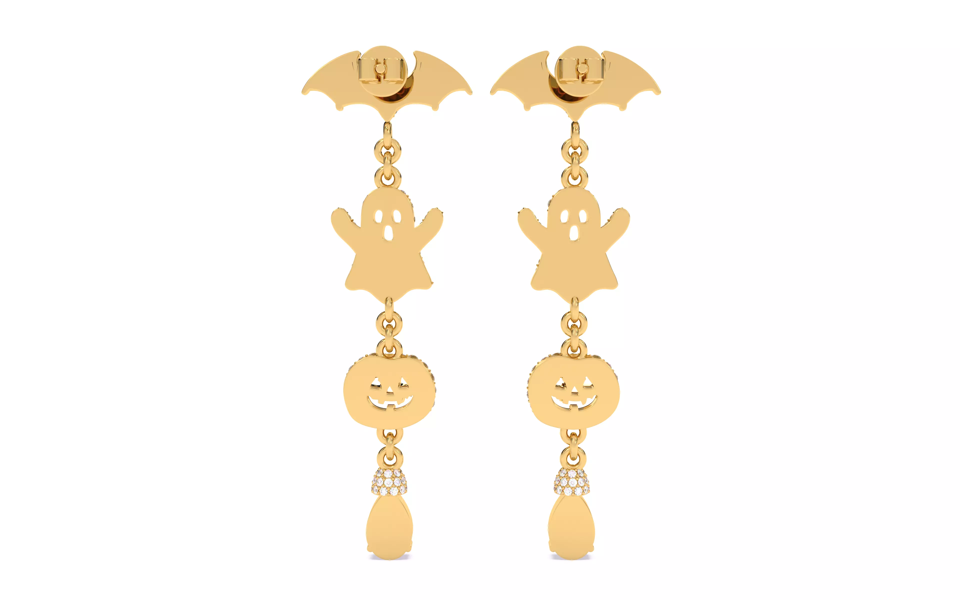 Halloween Ghost Bat Pumpkin Earrings 3dm stl renders 3D print model_8
