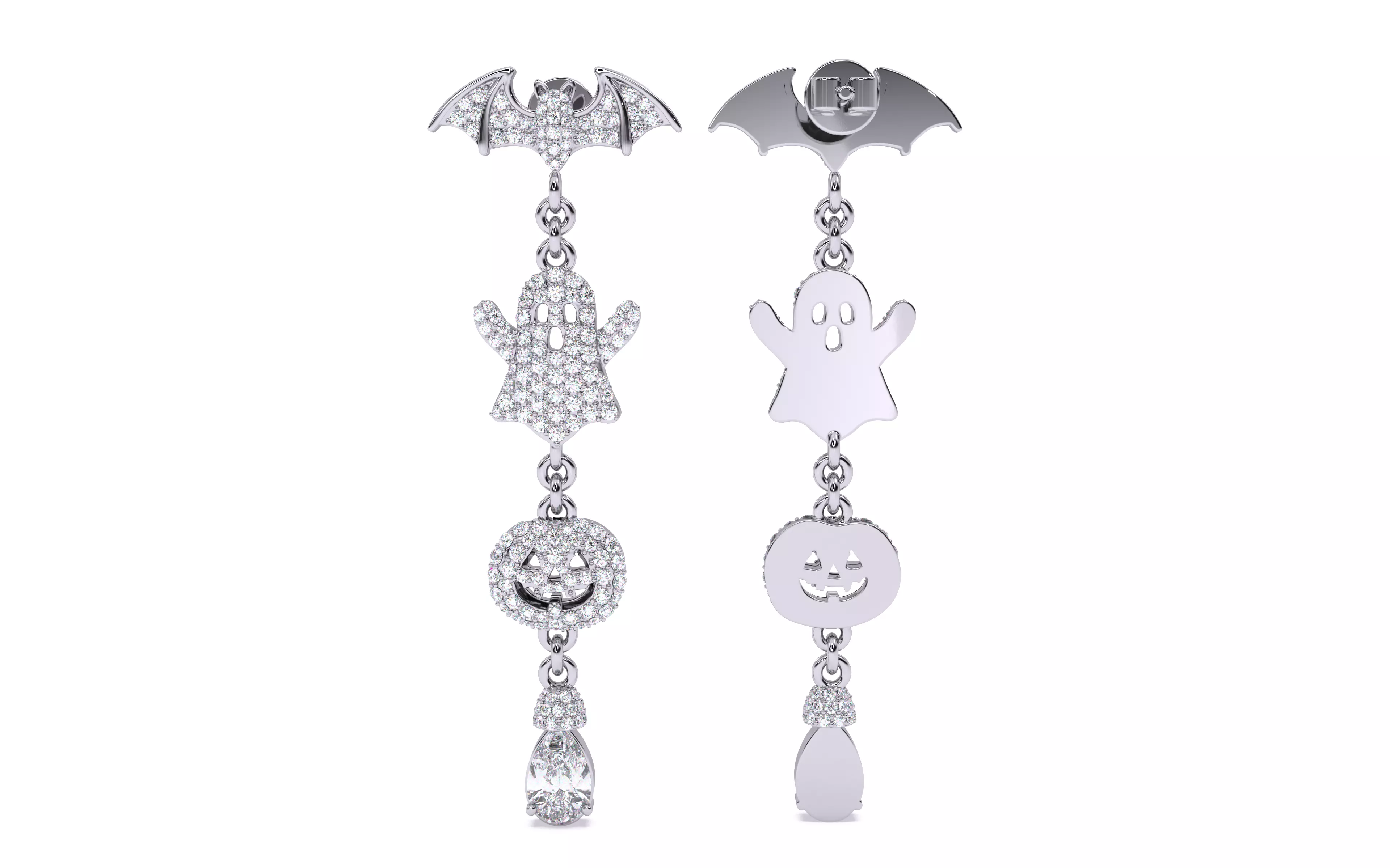 Halloween Ghost Bat Pumpkin Earrings 3dm stl renders 3D print model_4