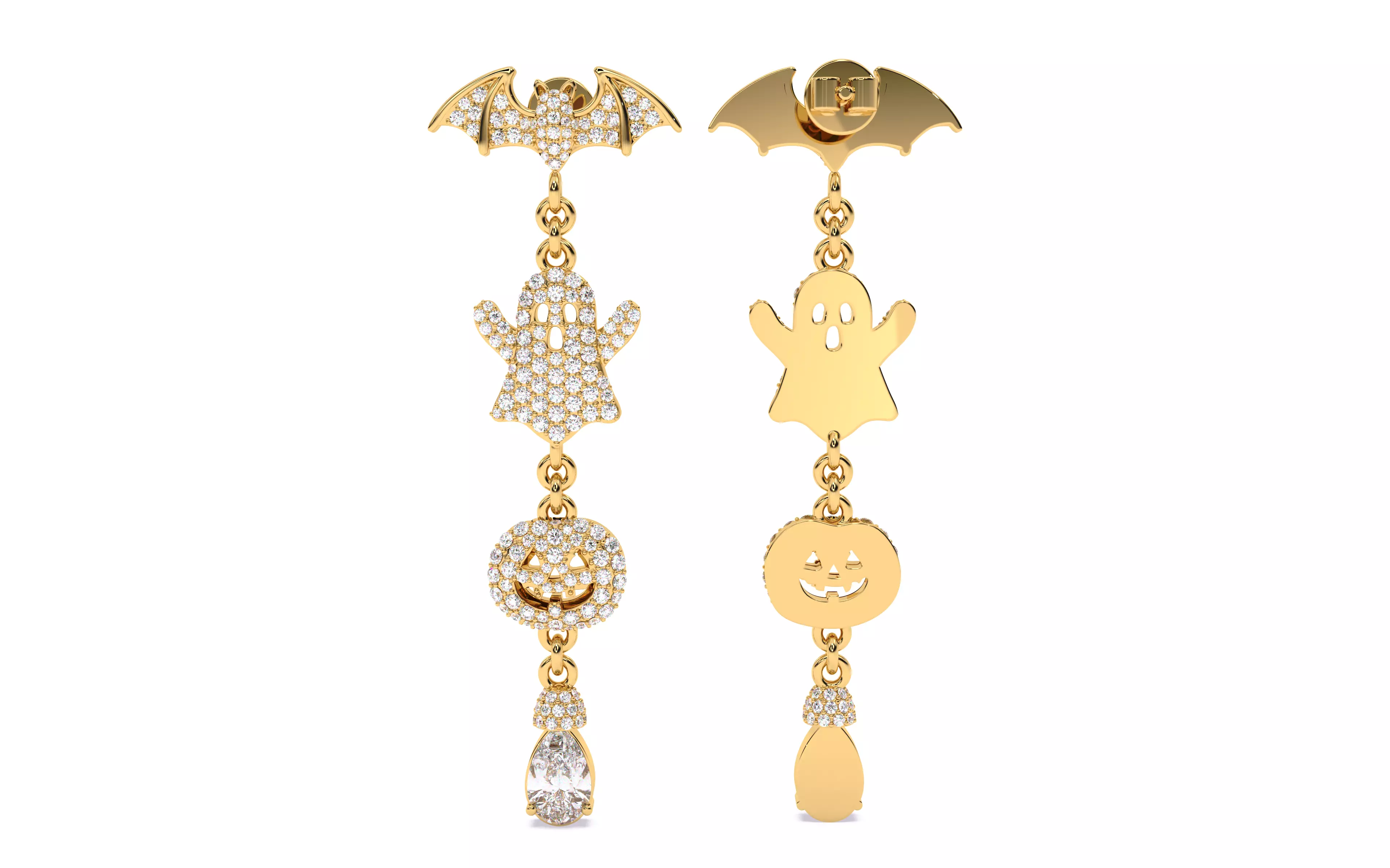 Halloween Ghost Bat Pumpkin Earrings 3dm stl renders 3D print model_6