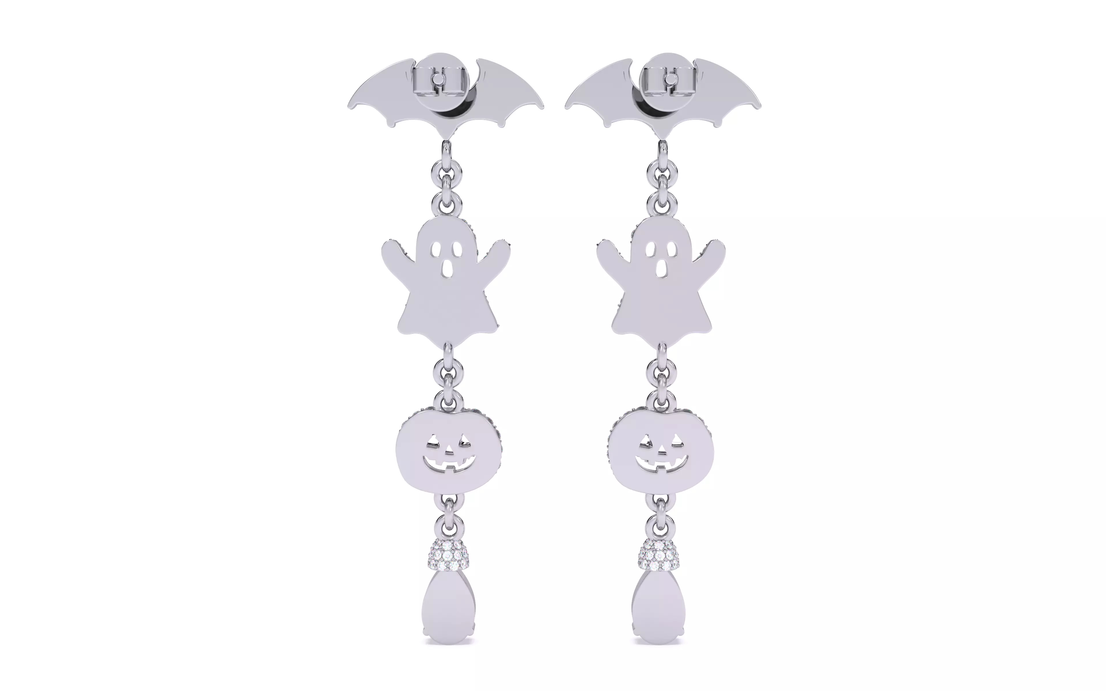 Halloween Ghost Bat Pumpkin Earrings 3dm stl renders 3D print model_11