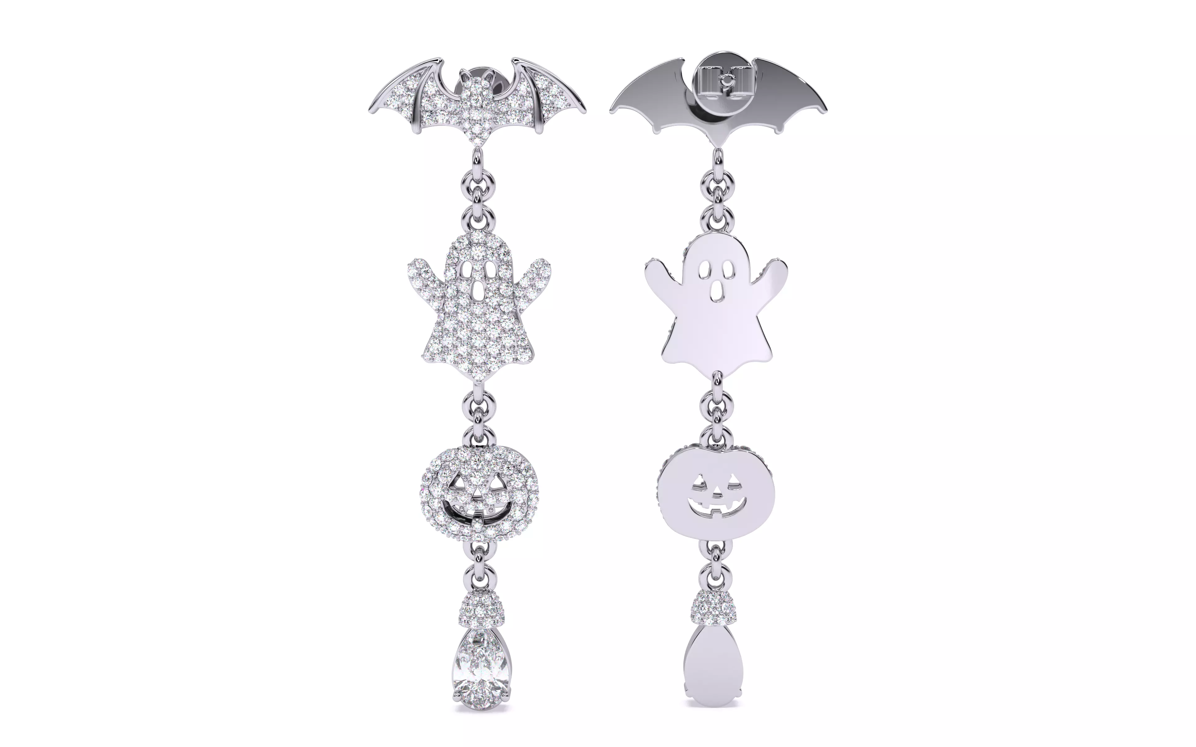 Halloween Ghost Bat Pumpkin Earrings 3dm stl renders 3D print model_5