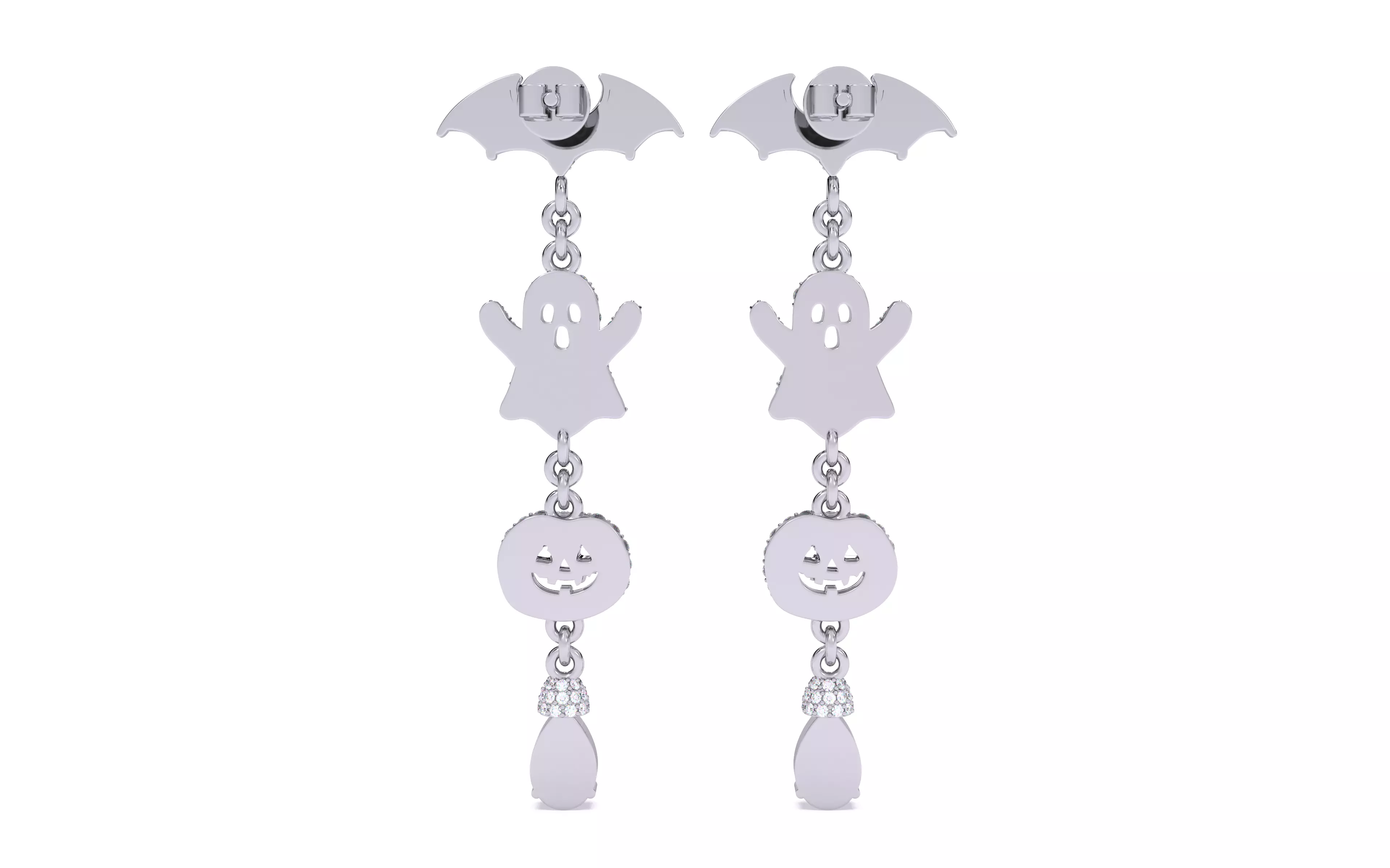 Halloween Ghost Bat Pumpkin Earrings 3dm stl renders 3D print model_10