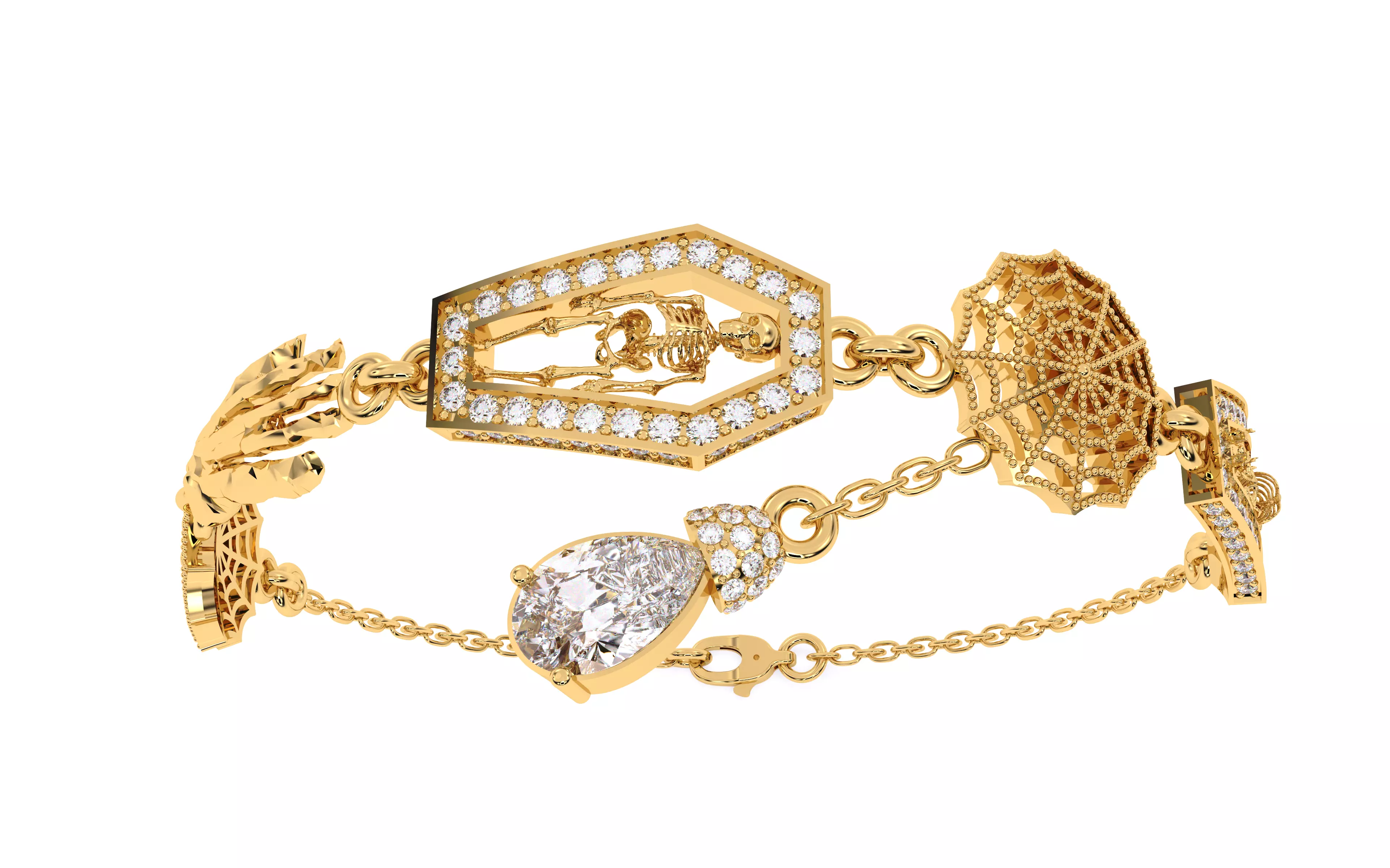 Halloween Skeleton Hand Web  Bracelet 3dm stl renders 3D print model_2