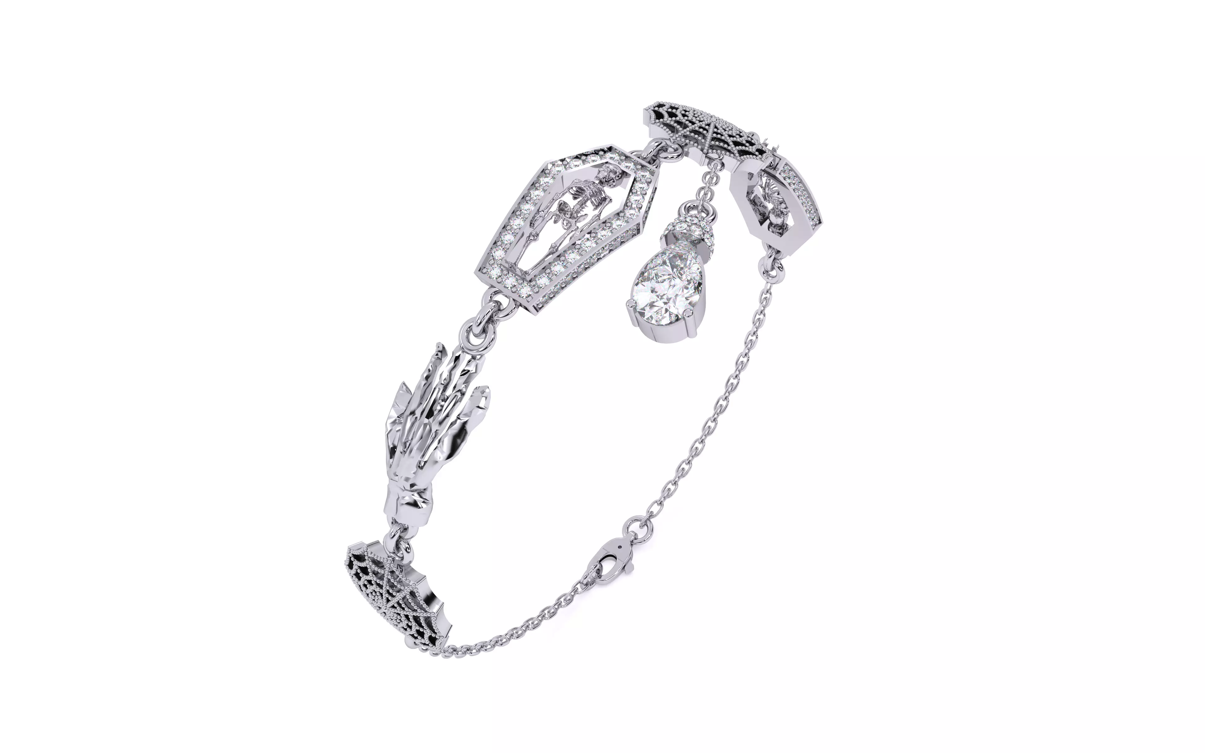 Halloween Skeleton Hand Web  Bracelet 3dm stl renders 3D print model_40