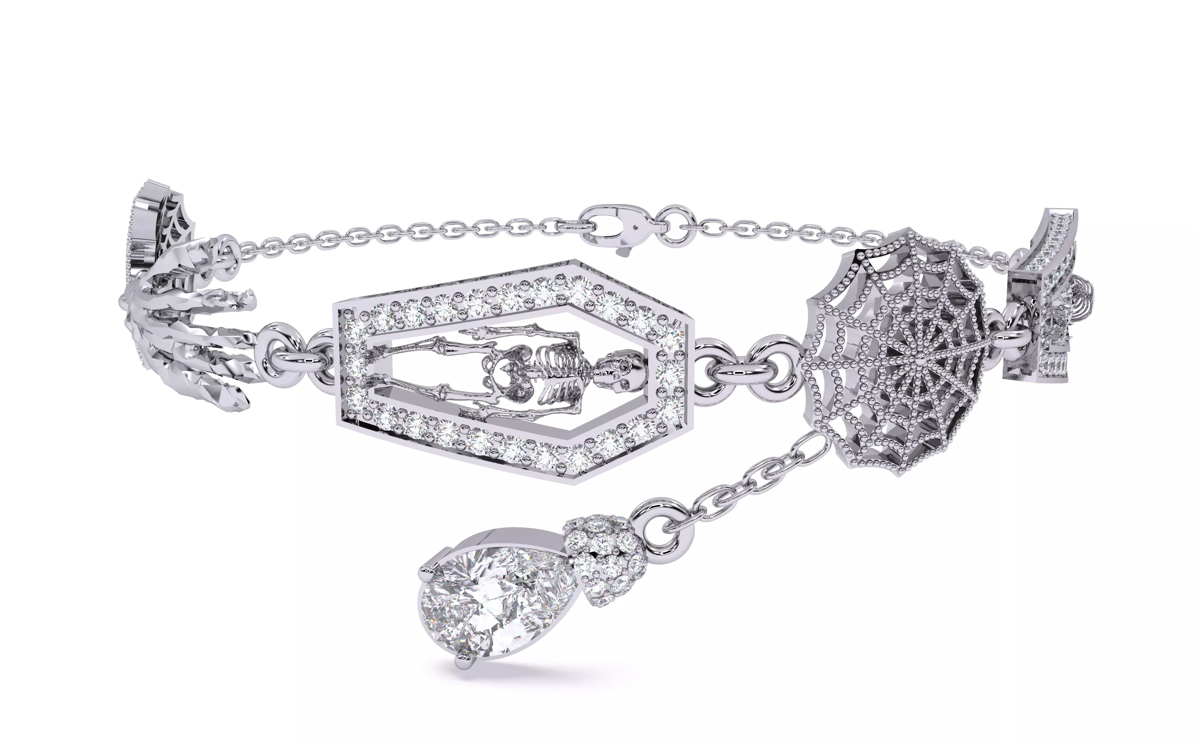 Halloween Skeleton Hand Web  Bracelet 3dm stl renders 3D print model_30