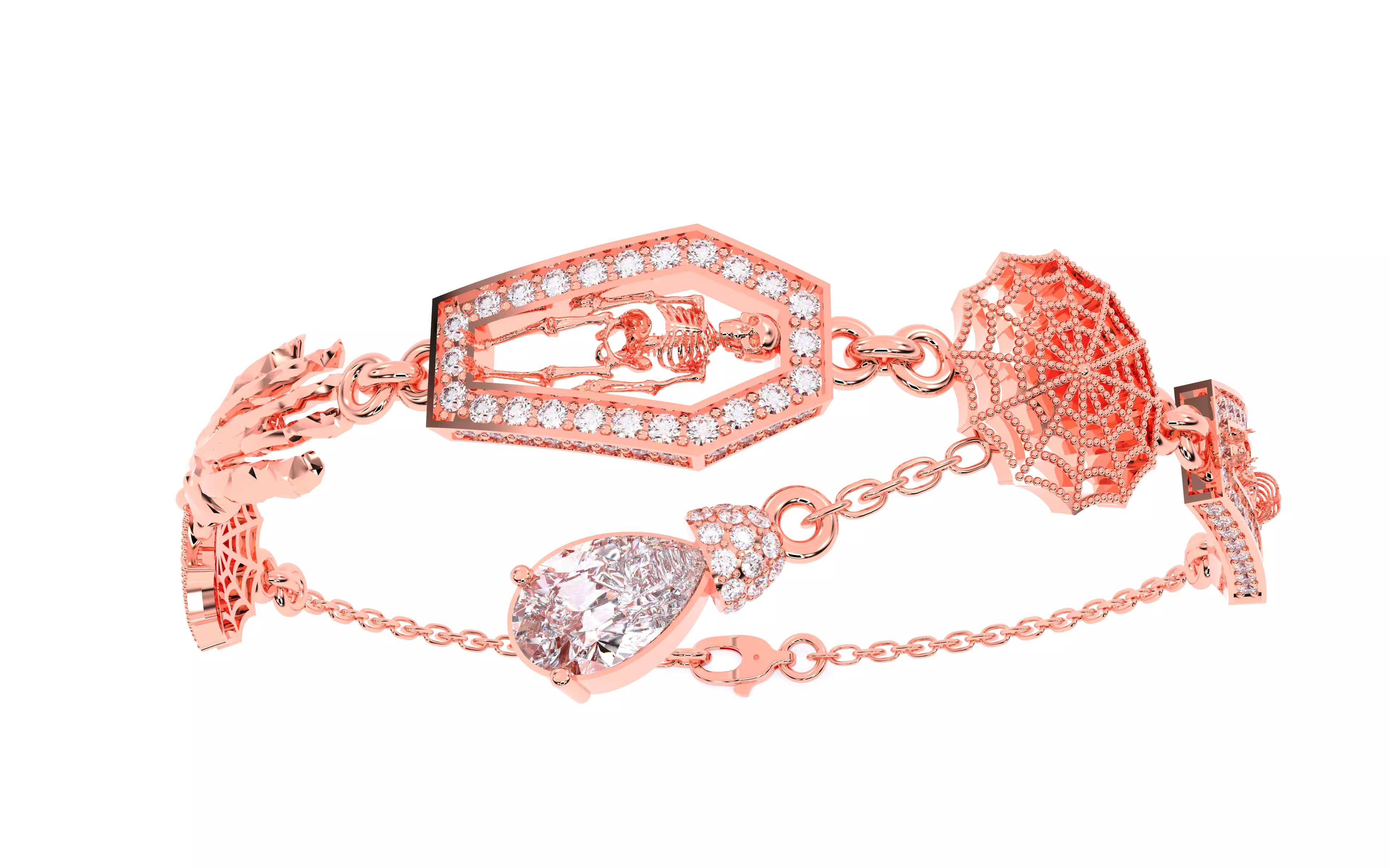 Halloween Skeleton Hand Web  Bracelet 3dm stl renders 3D print model_35