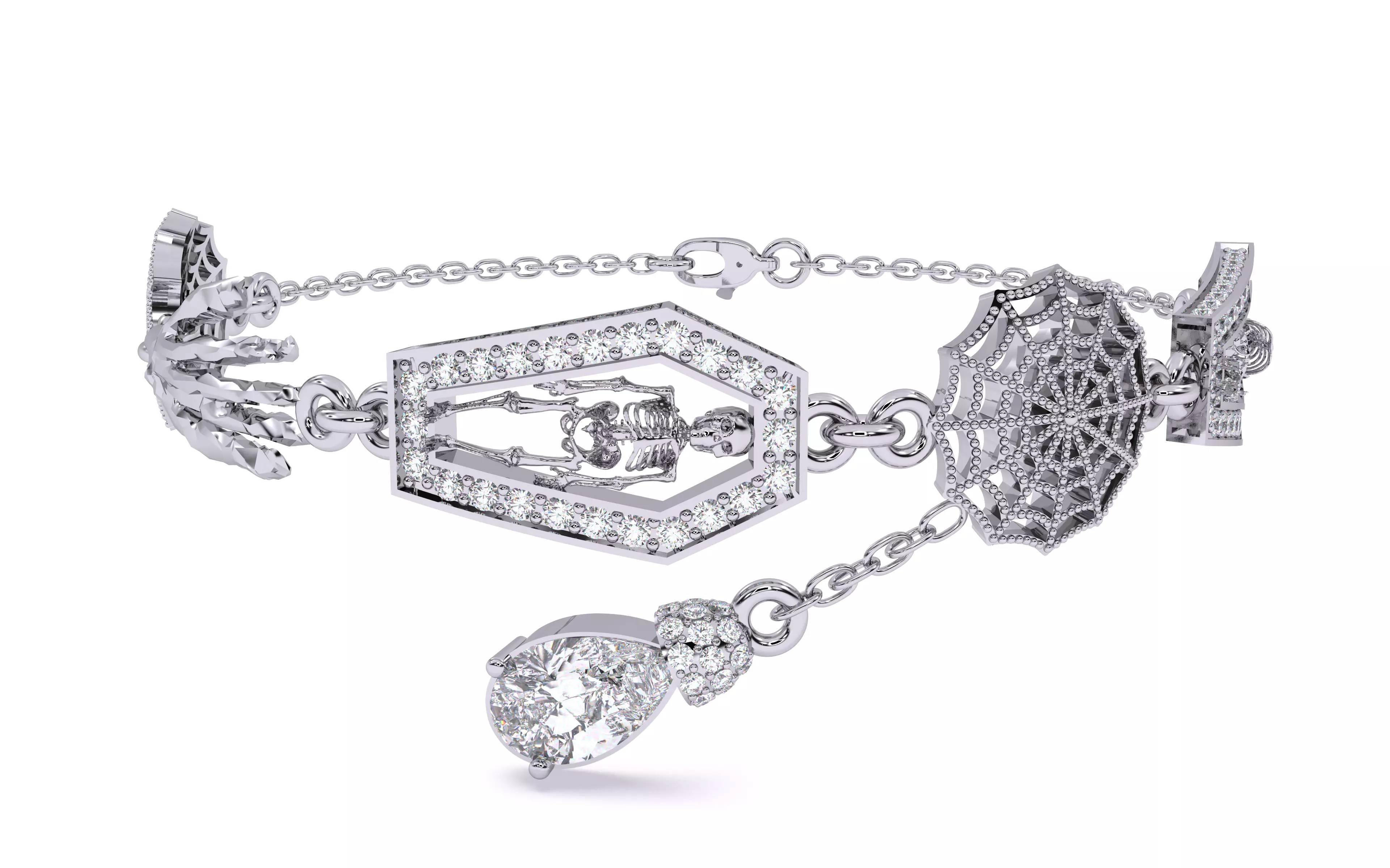 Halloween Skeleton Hand Web  Bracelet 3dm stl renders 3D print model_60