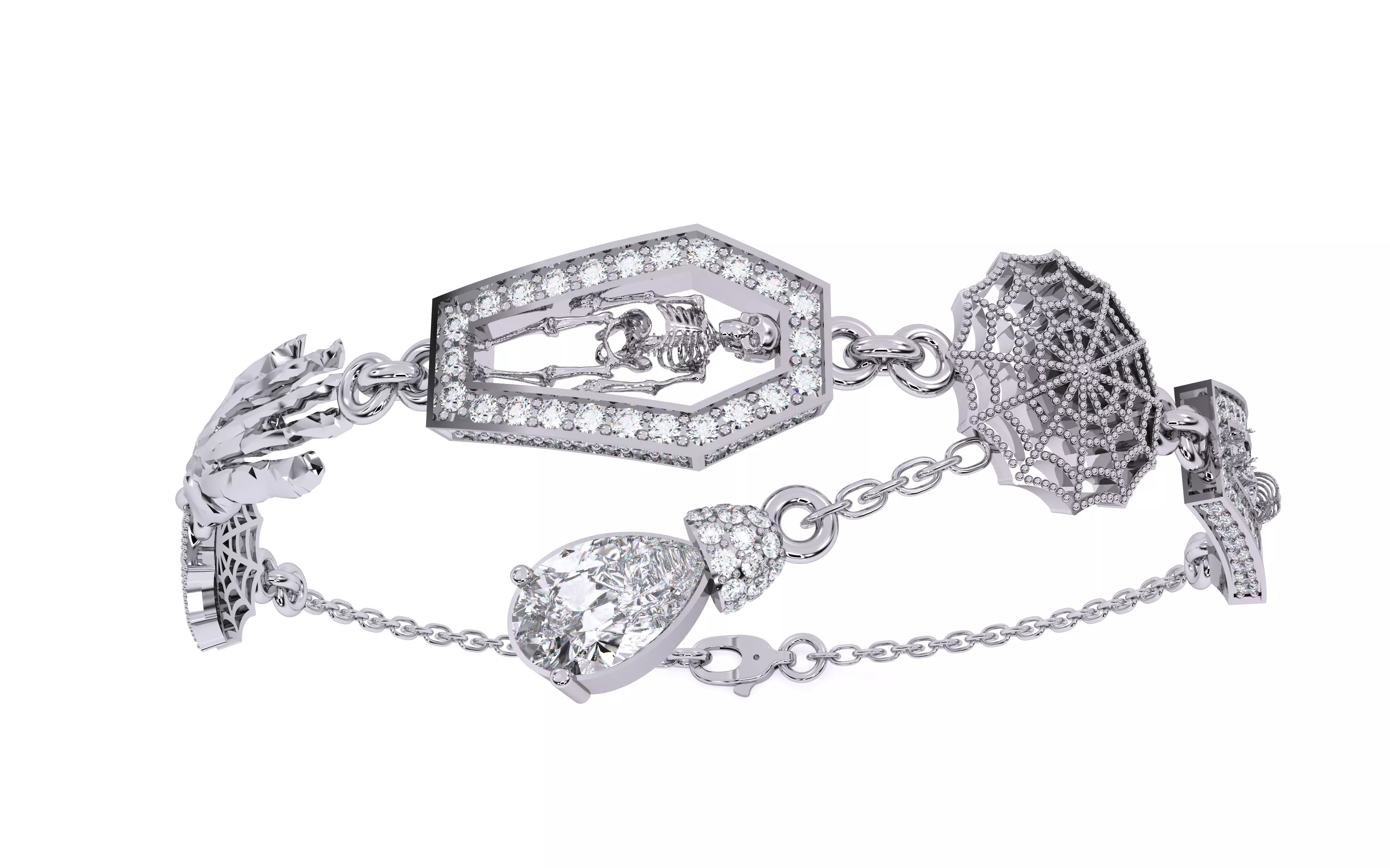 Halloween Skeleton Hand Web  Bracelet 3dm stl renders 3D print model_34