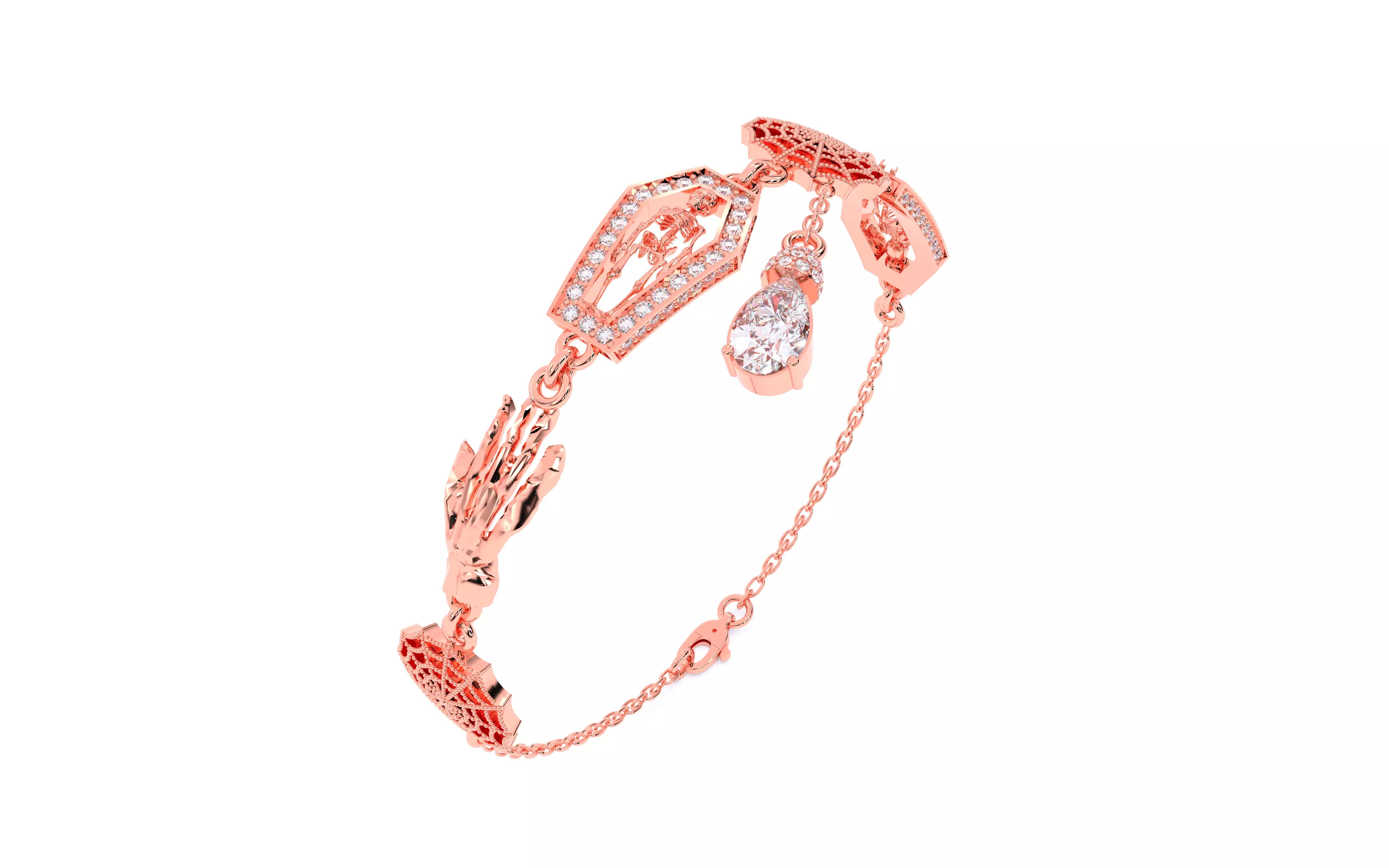 Halloween Skeleton Hand Web  Bracelet 3dm stl renders 3D print model_9