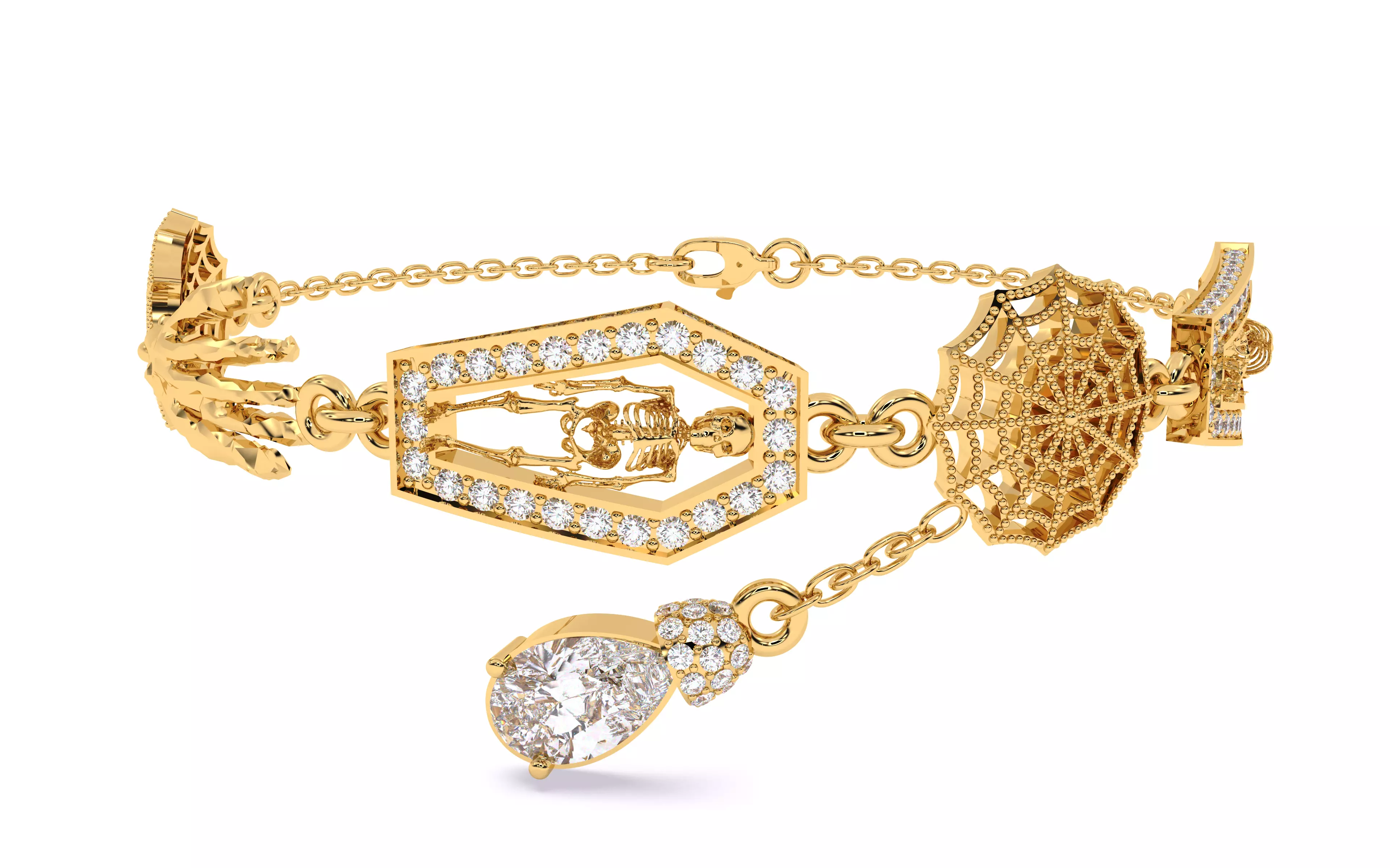 Halloween Skeleton Hand Web  Bracelet 3dm stl renders 3D print model_28