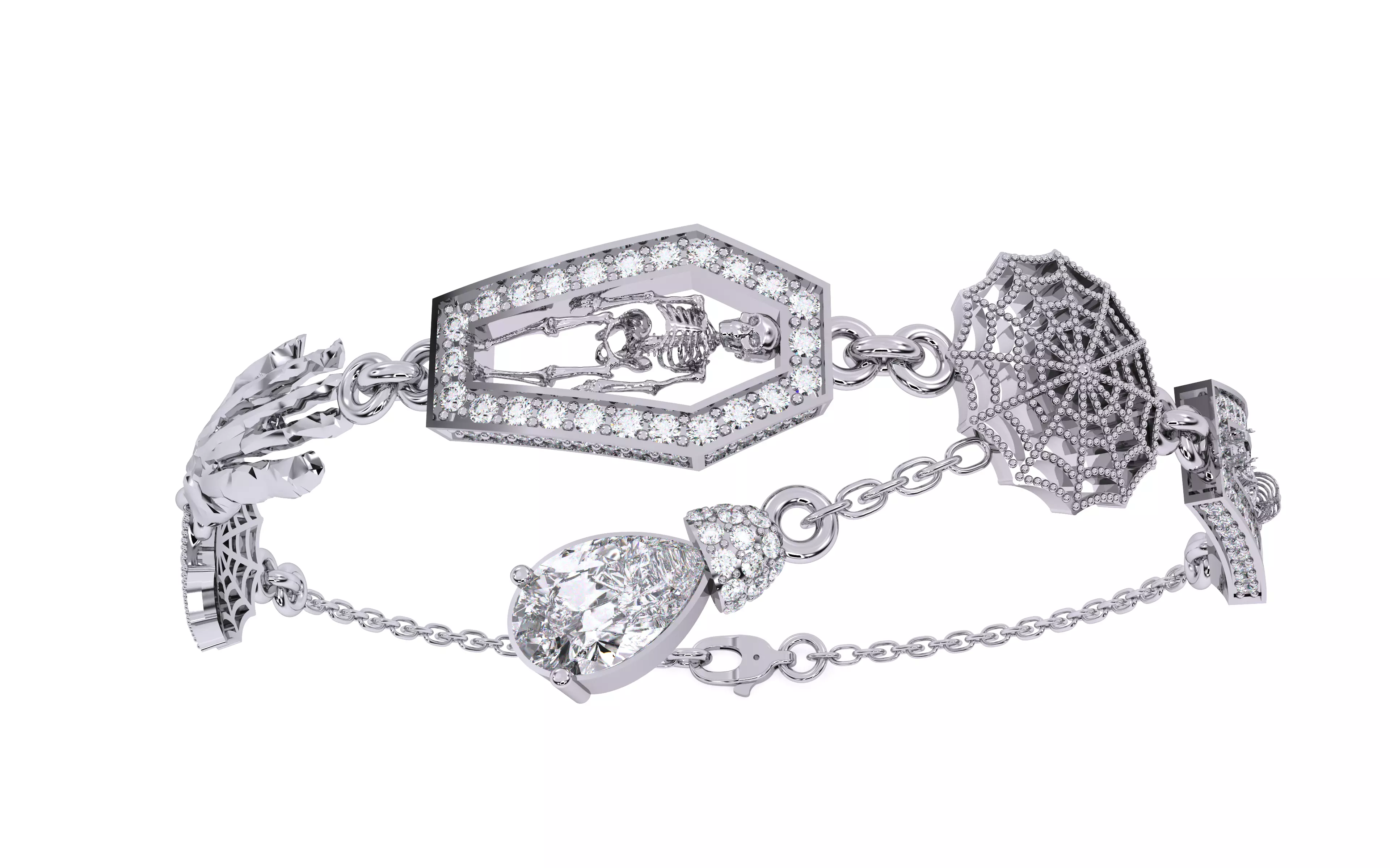 Halloween Skeleton Hand Web  Bracelet 3dm stl renders 3D print model_33