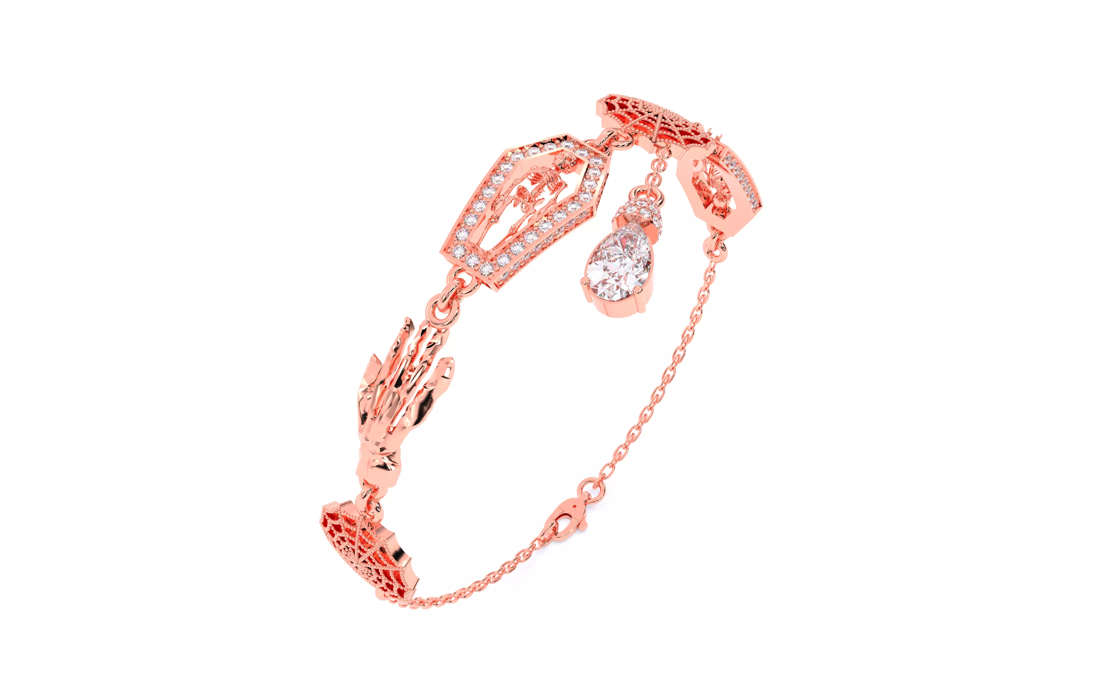 Halloween Skeleton Hand Web  Bracelet 3dm stl renders 3D print model_10