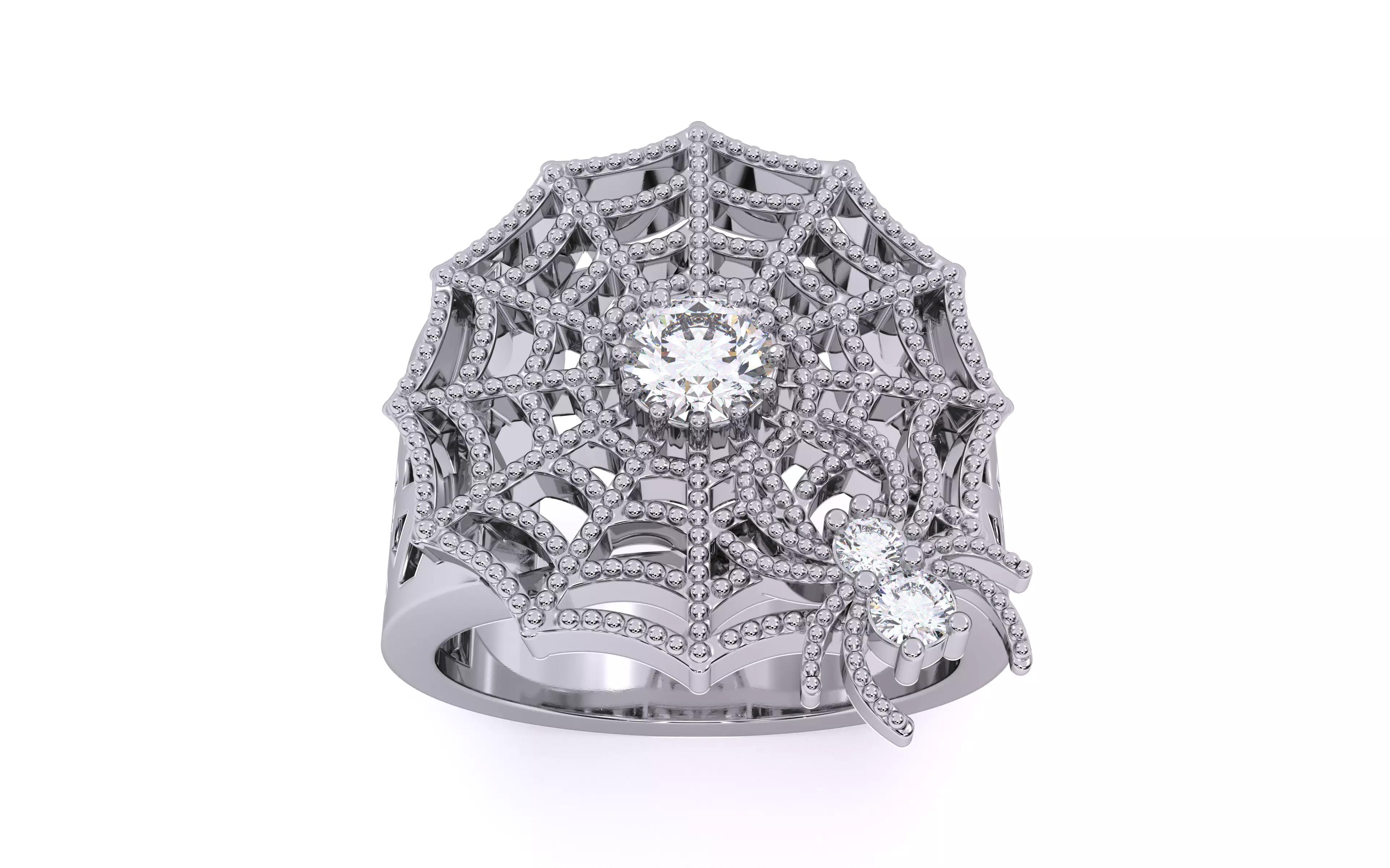 Spider Crawling Web Ring 3dm stl renders details 3D print model_5