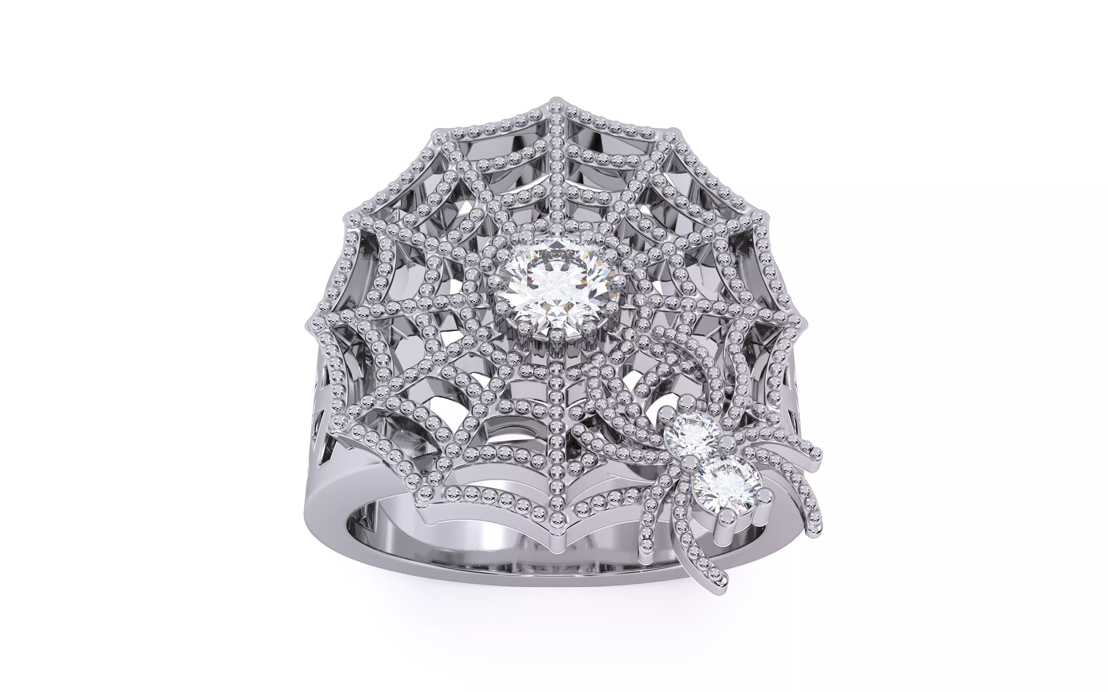 Spider Crawling Web Ring 3dm stl renders details 3D print model_4