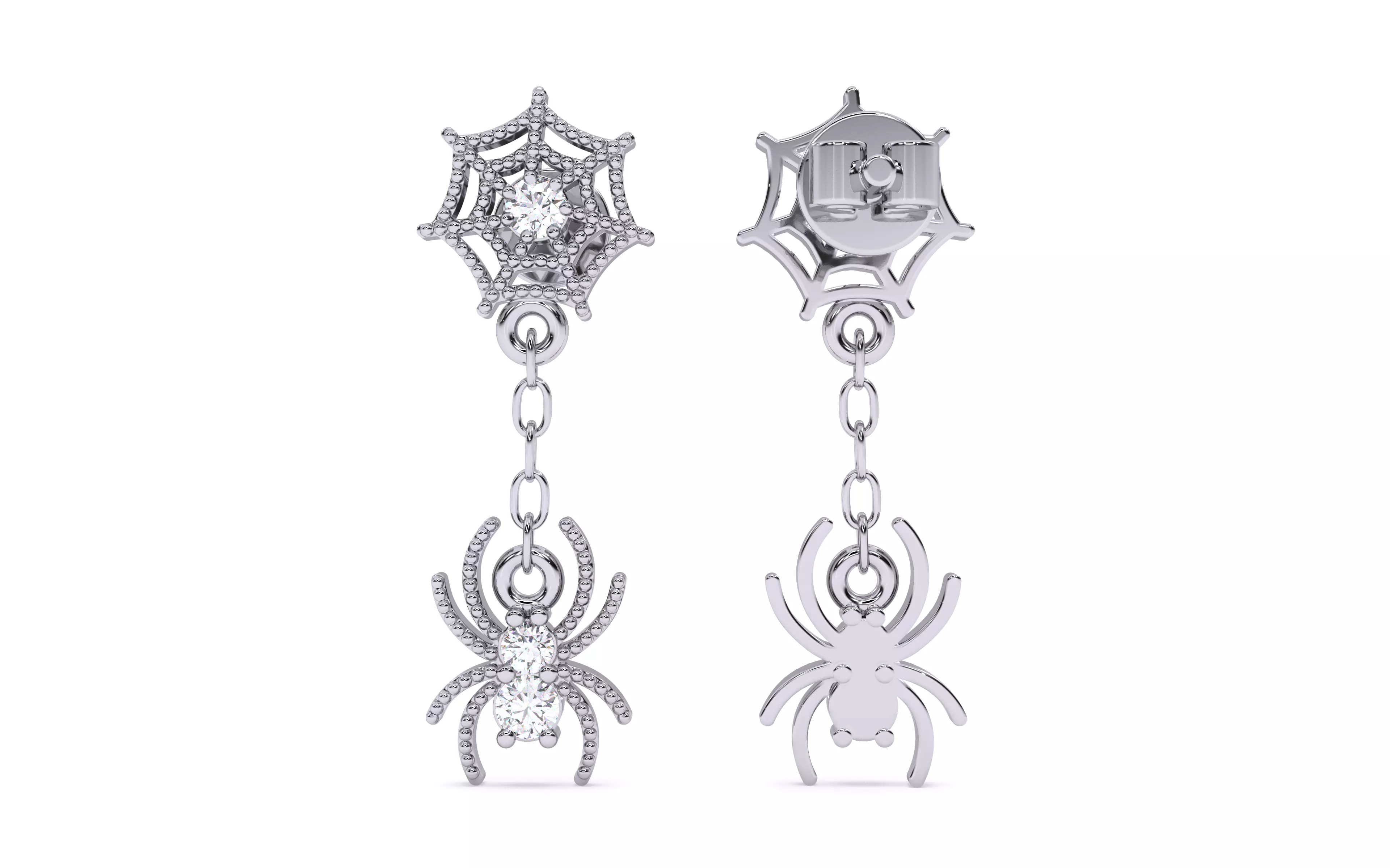 Spider Crawling Web Earrings 3dm stl renders details 3D print model_5