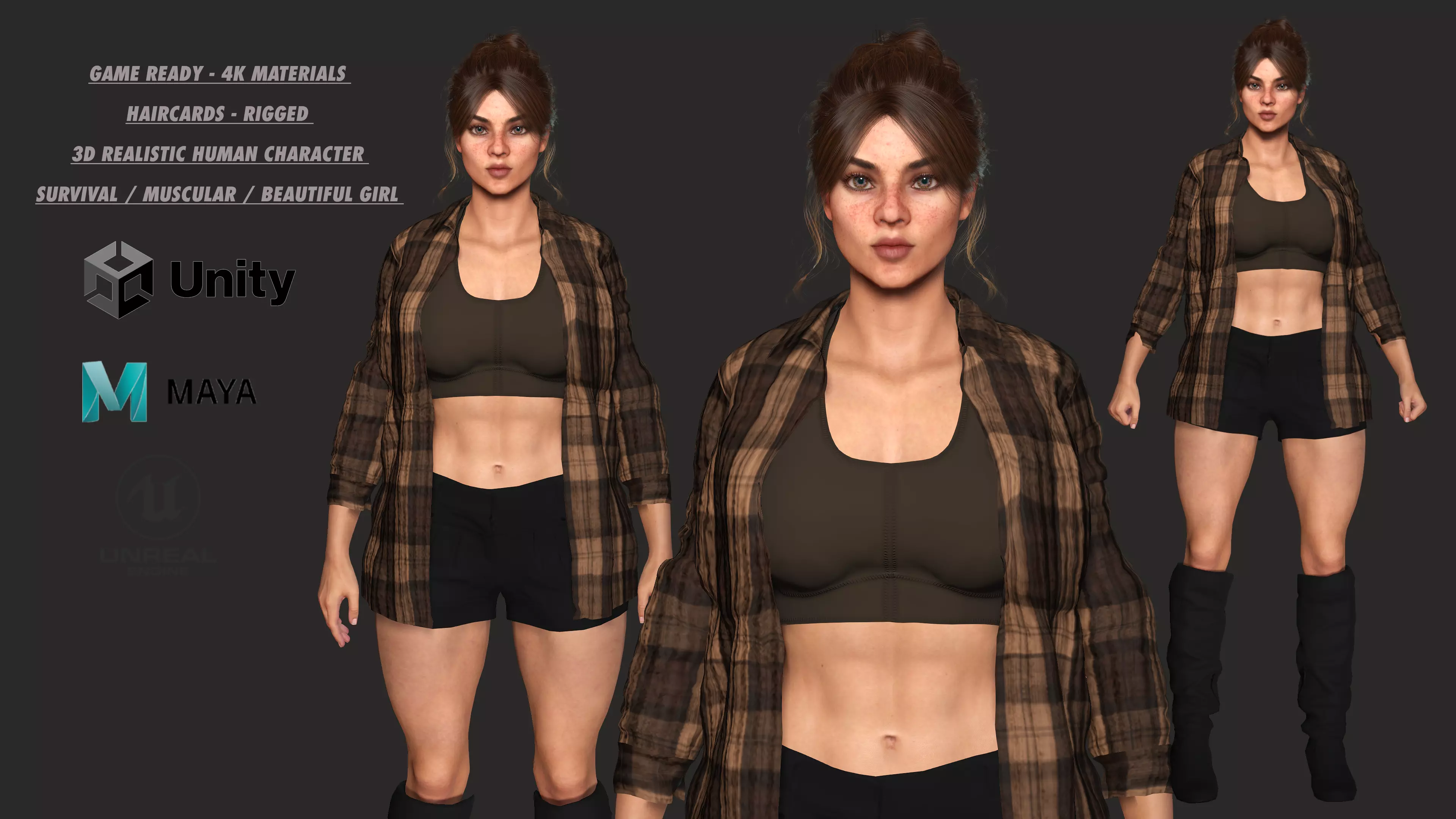 AAA 3D REALISTIC CHARACTER - FEMALE SURVIVOR or MODERN EXPLORER Low-poly 3D model_0