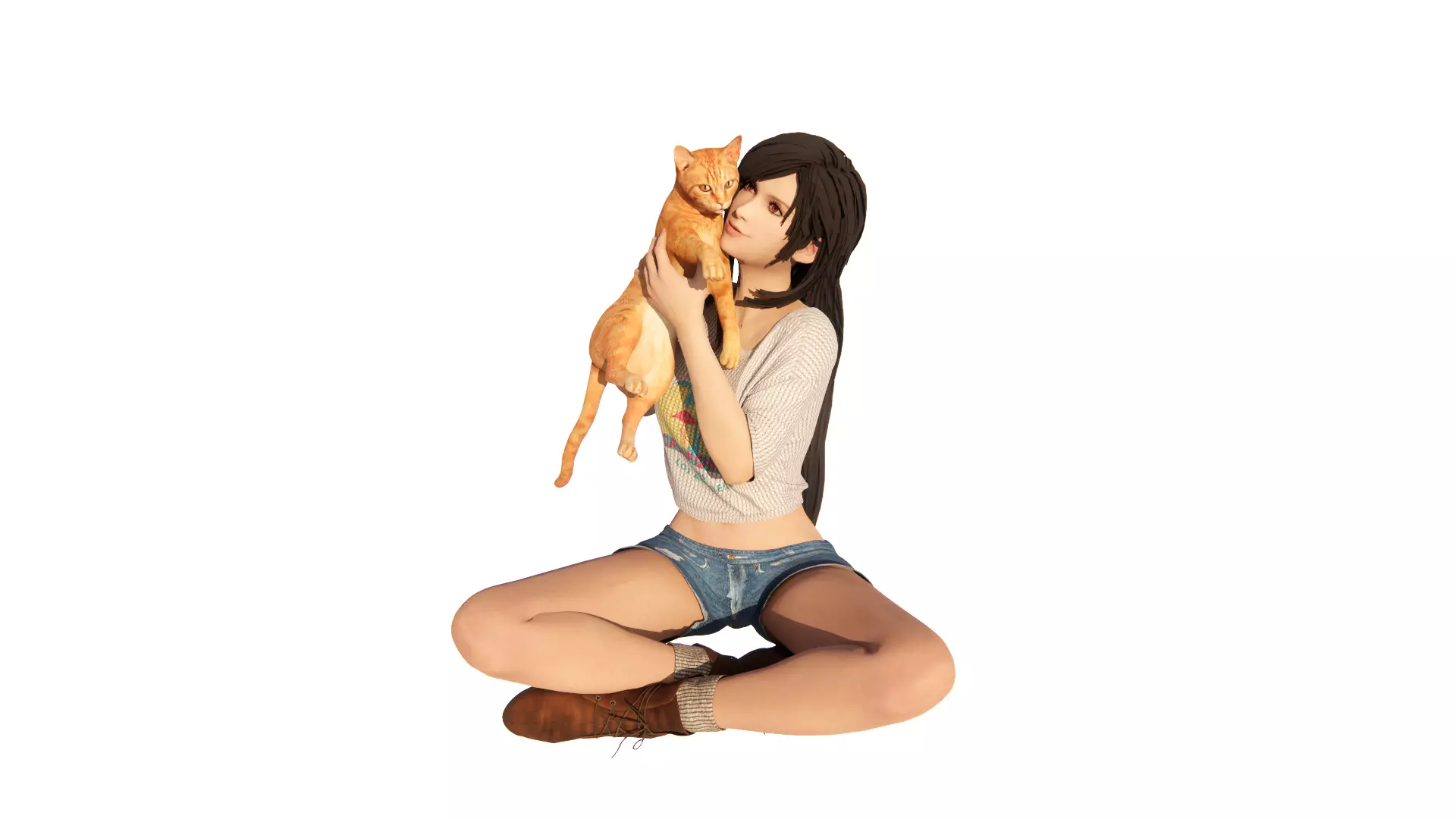 Female Character and cat Low-poly 3D model_4