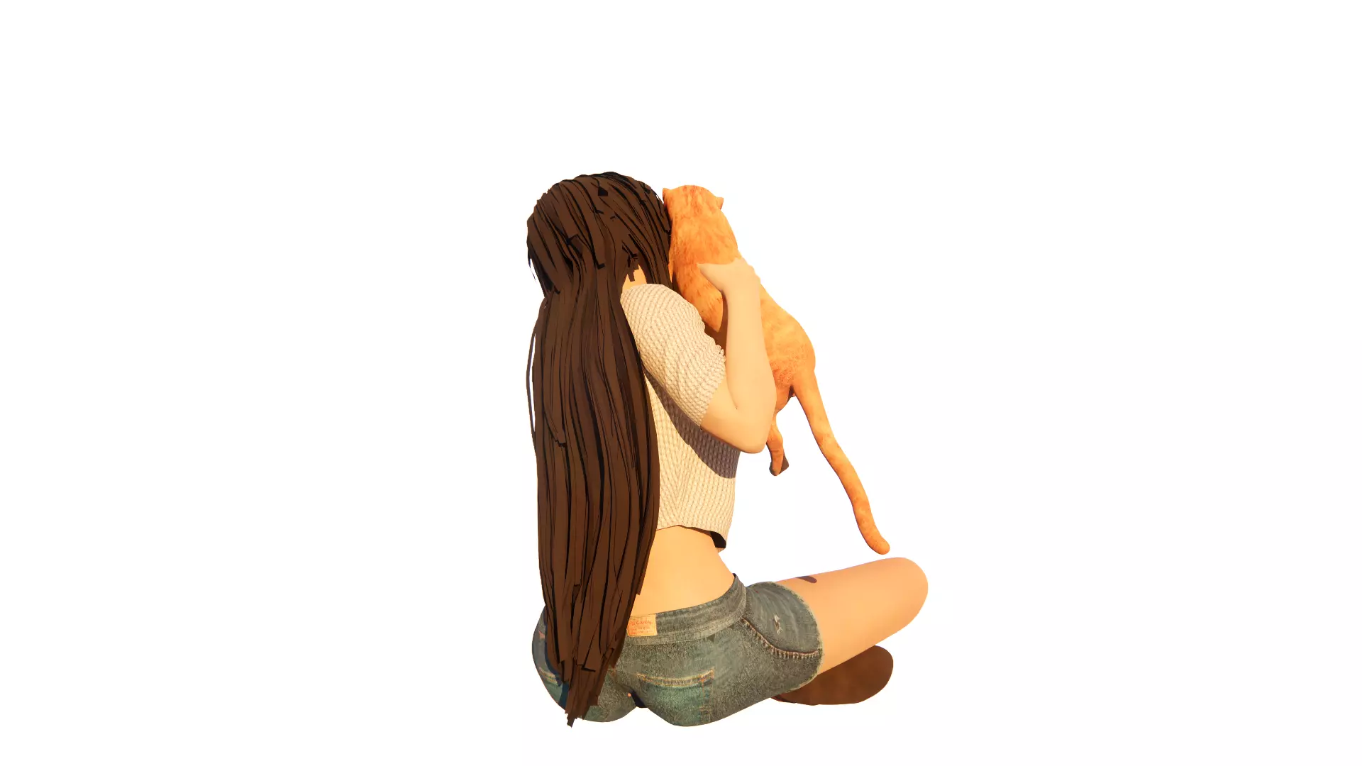 Female Character and cat Low-poly 3D model_7