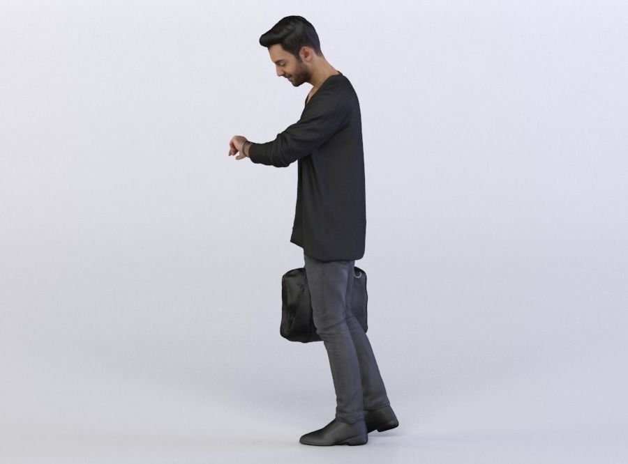 Elias 0458 Man holding a Bag, Lookgin at his Wrist Watch 3D model_1