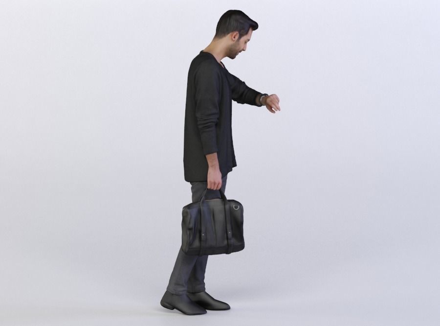 Elias 0458 Man holding a Bag, Lookgin at his Wrist Watch 3D model_3