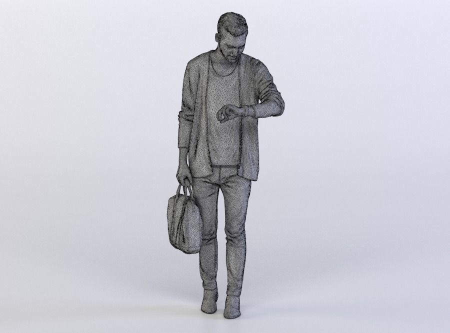 Elias 0458 Man holding a Bag, Lookgin at his Wrist Watch 3D model_4