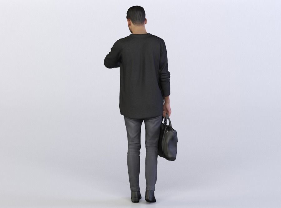 Elias 0458 Man holding a Bag, Lookgin at his Wrist Watch 3D model_2