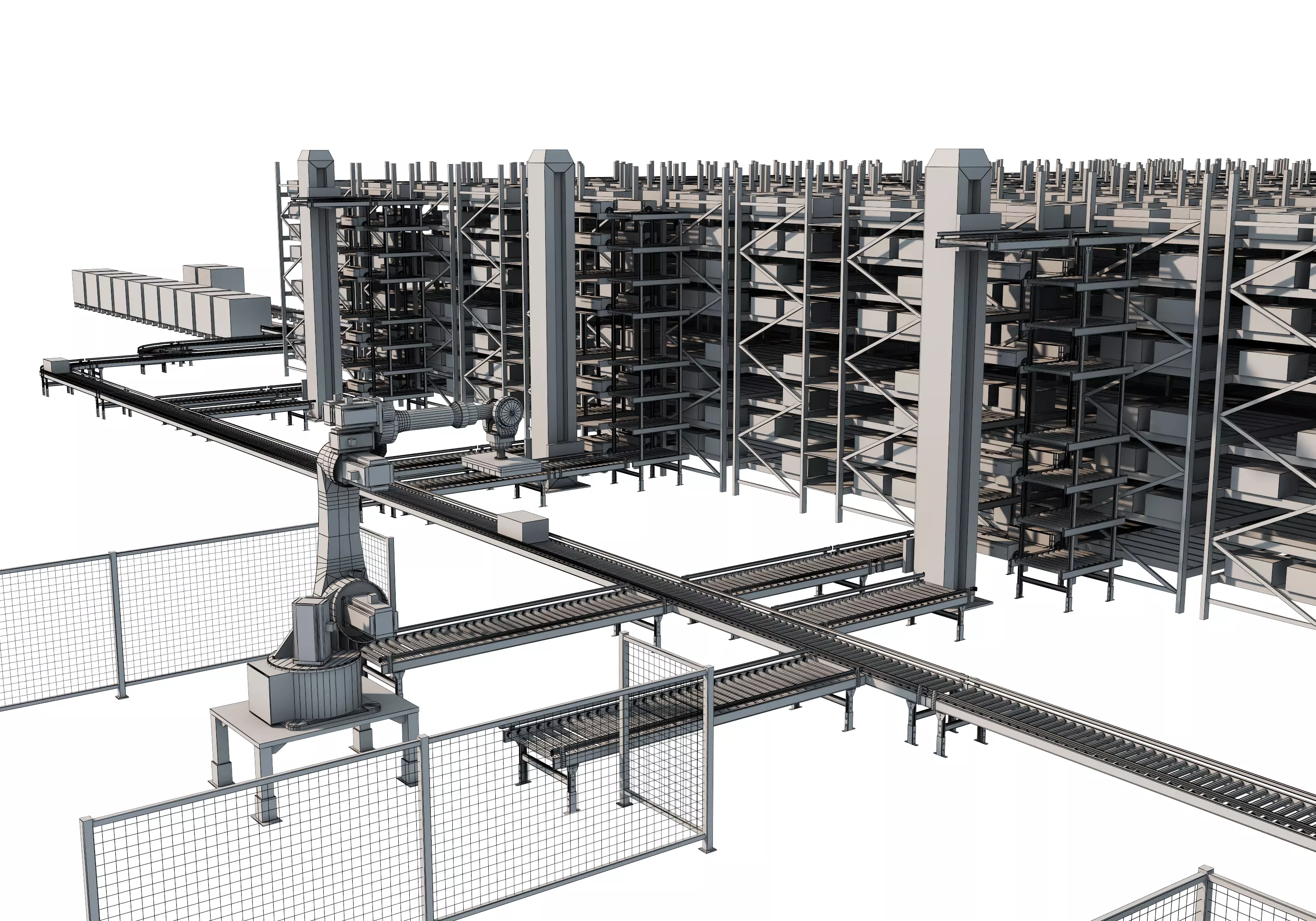 Conveyor Belt Scene warehouse Low-poly 3D model_26