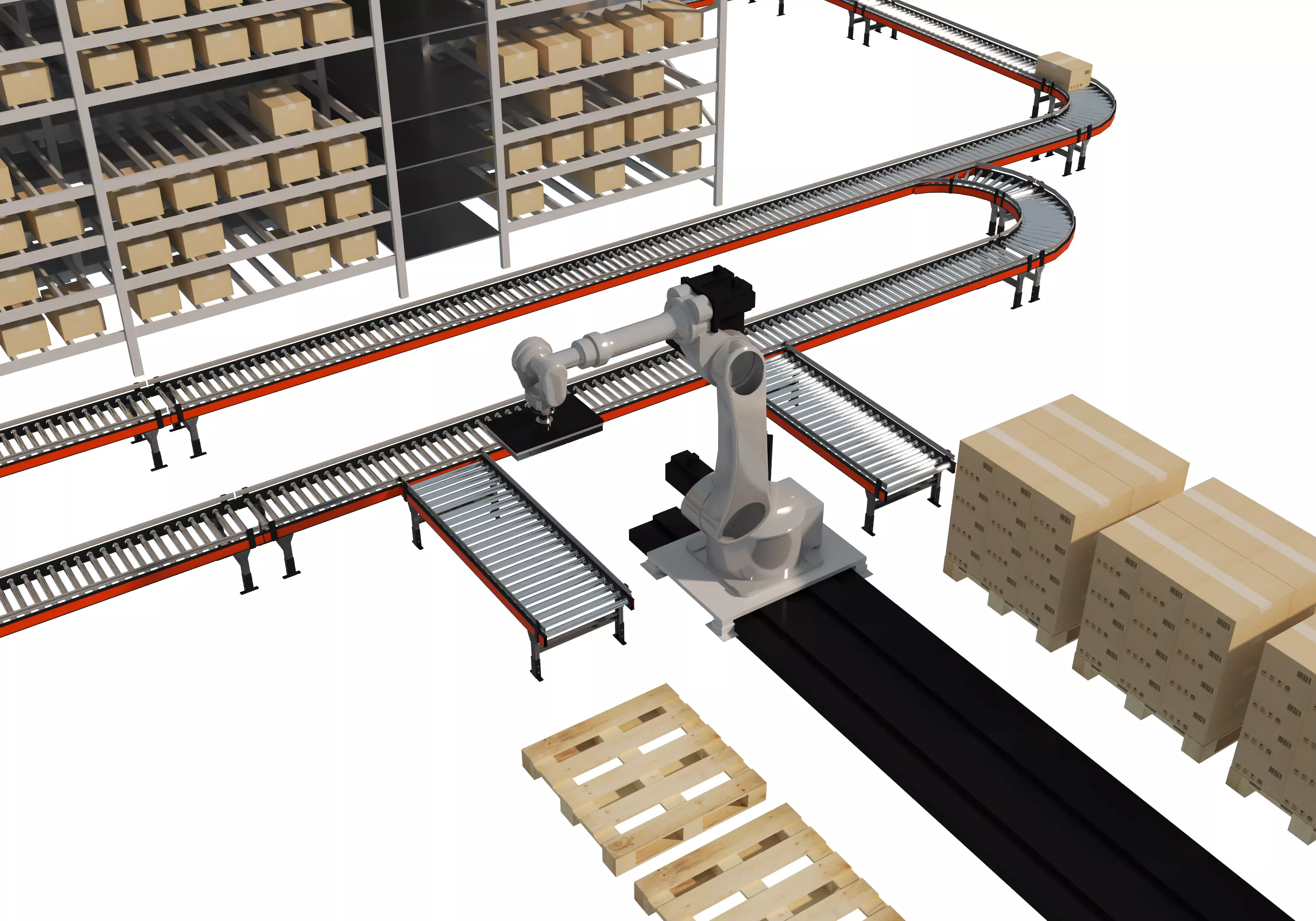 Conveyor Belt Scene warehouse Low-poly 3D model_10