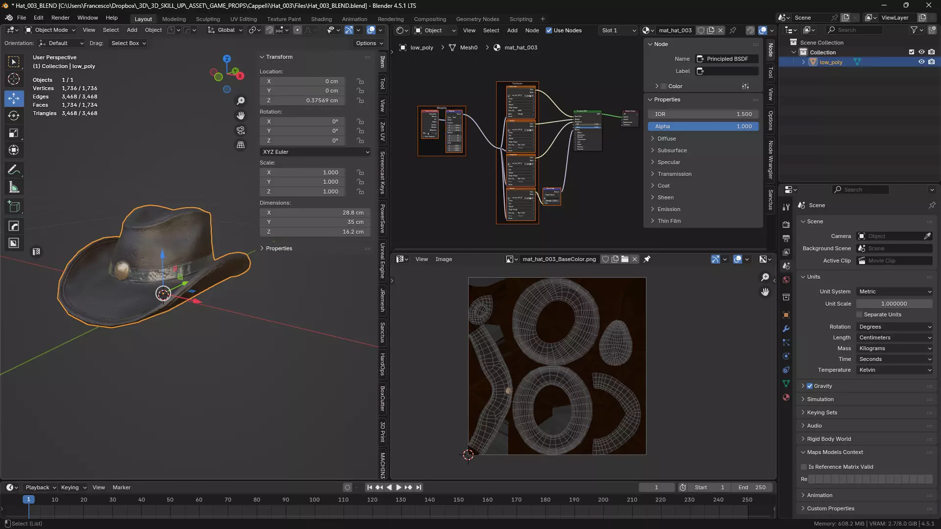 Leather Cowboy Hat Game-Ready 3D Model Low-poly 3D model_2