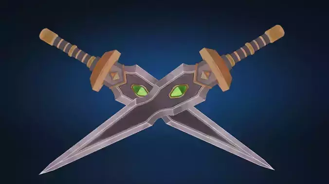 Stylized Fantasy Daggers Pair Game Ready Low Poly Weapon