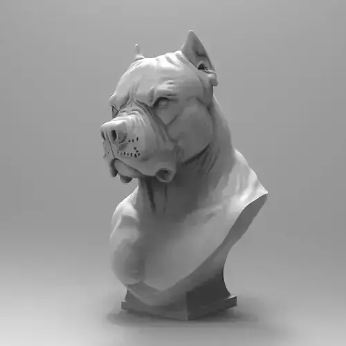 Bust of Great Angry Pitbull Dog Head Bust