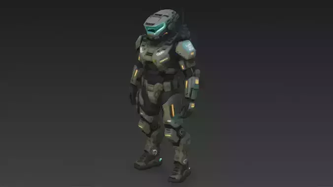 Futuristic Green Armored Soldier 3D Model
