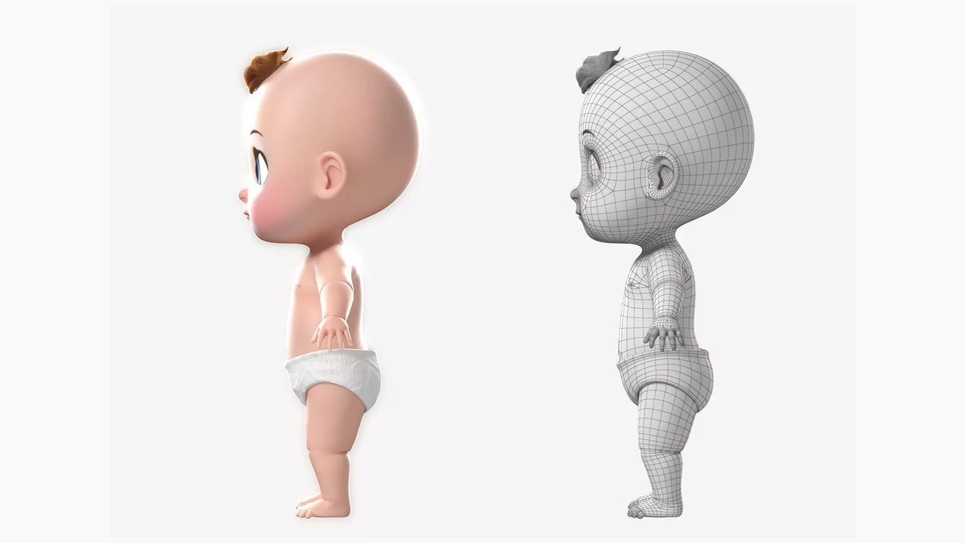 3d Cartoon Baby model Twin Rigged crawling Low-poly 3D model 3D print model_6
