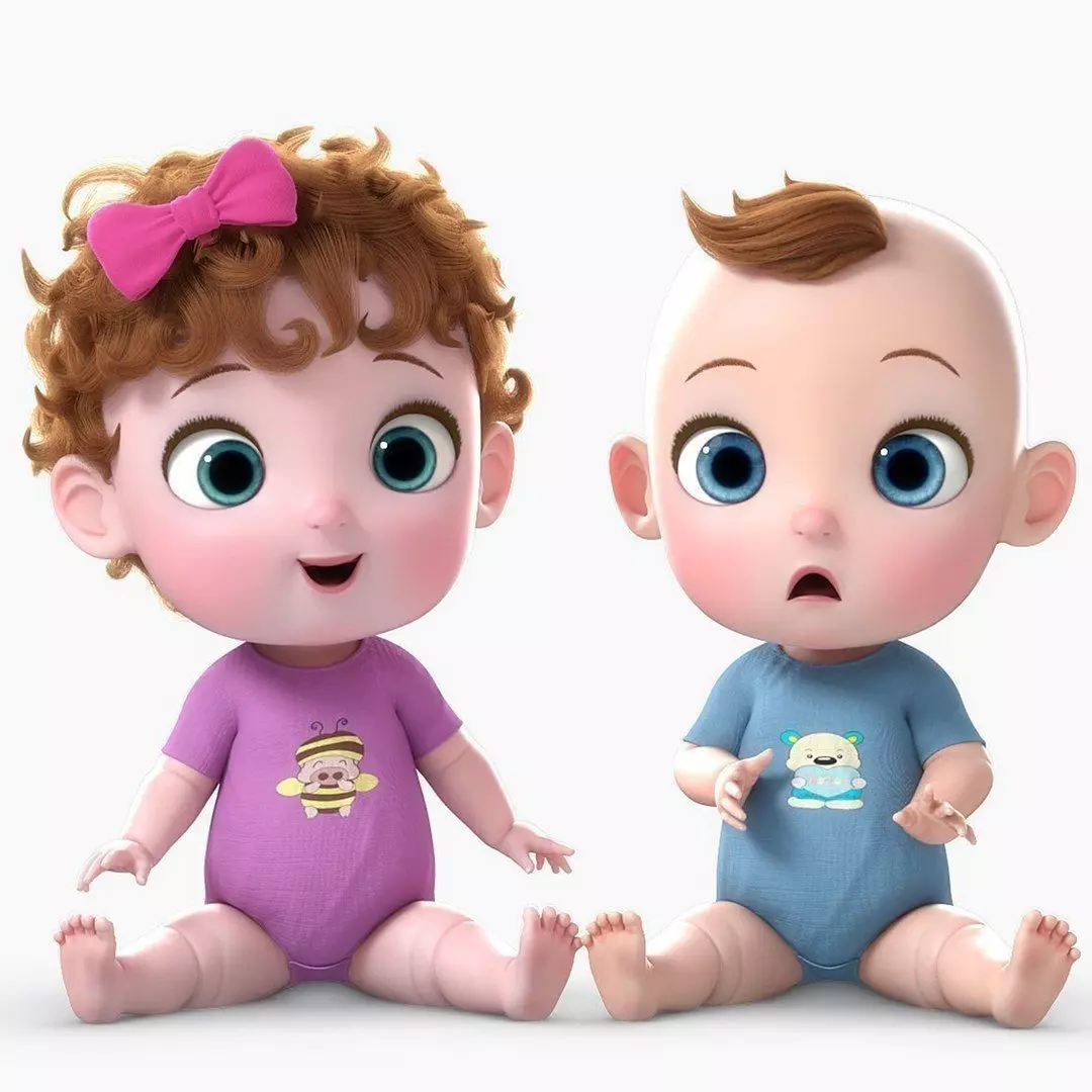 3d Cartoon Baby model Twin Rigged crawling Low-poly 3D model 3D print model_1
