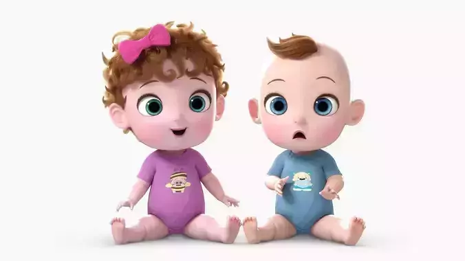3d Cartoon Baby model Twin Rigged crawling Low-poly 3D model