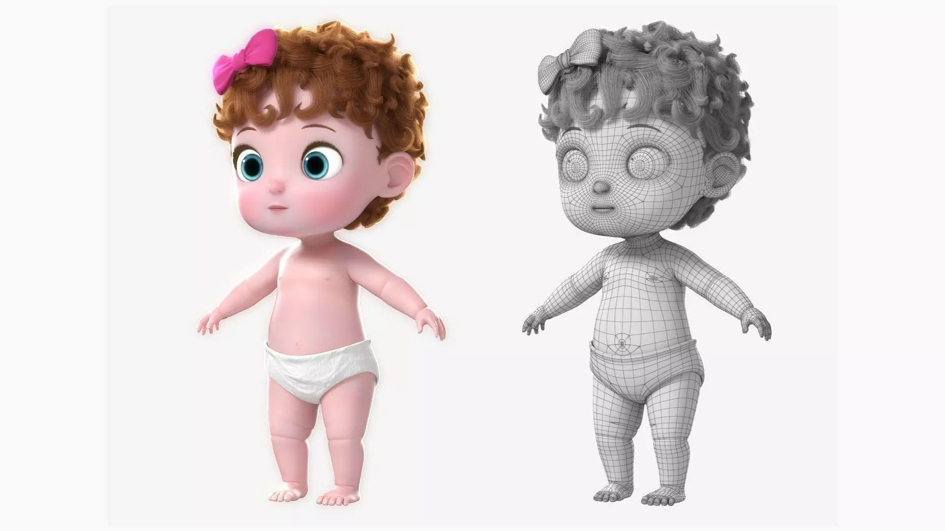 3d Cartoon Baby model Twin Rigged crawling Low-poly 3D model 3D print model_2