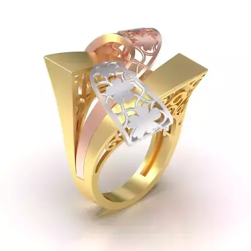 Bold Lightweight Ribbon Style Three Piece Gold Ring