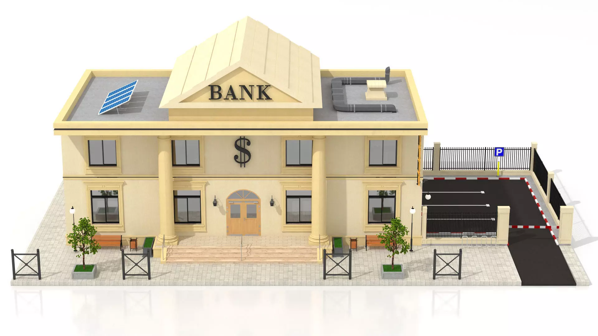 Bank Office Low-poly 3D model_3