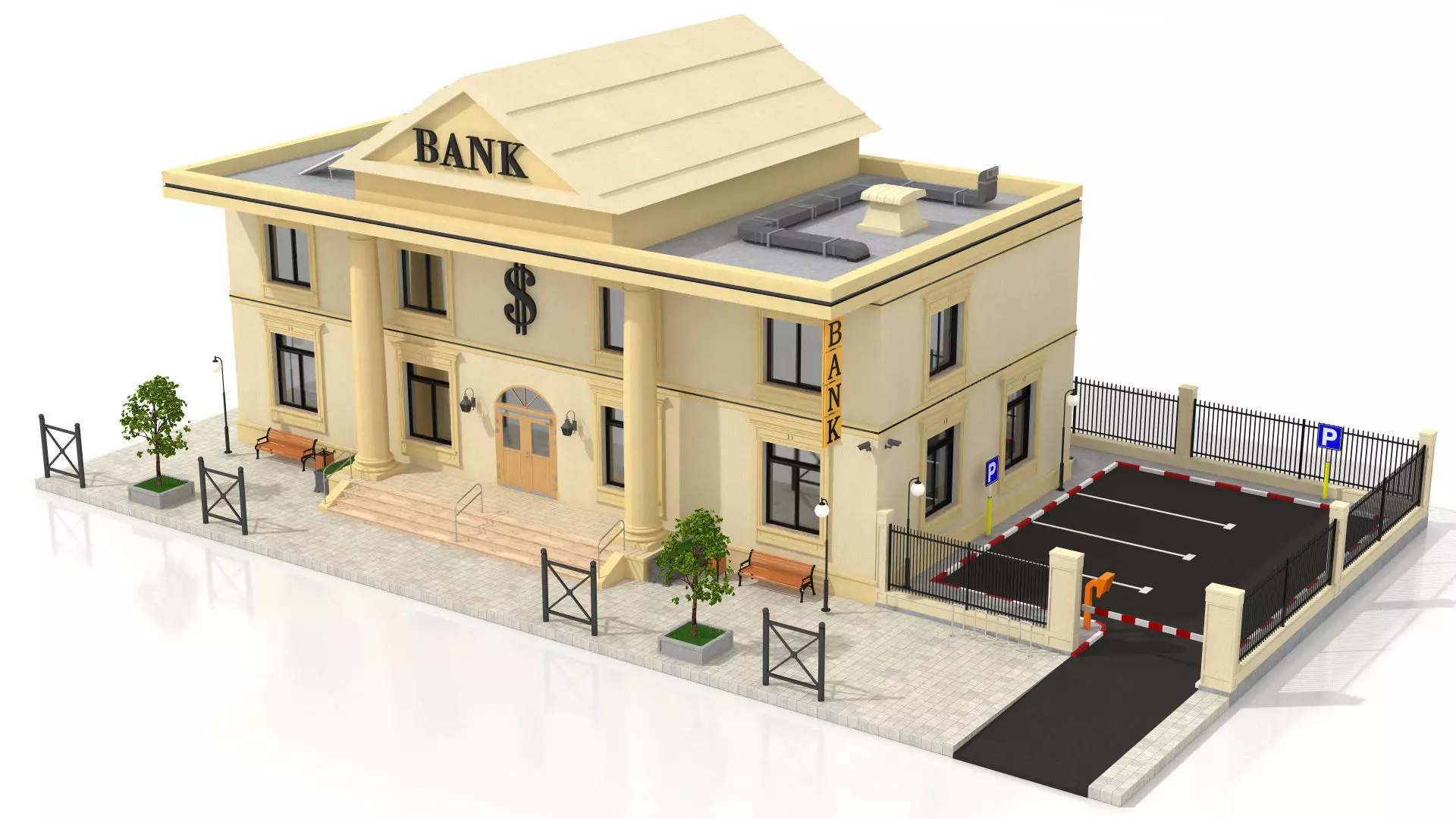 Bank Office Low-poly 3D model_1