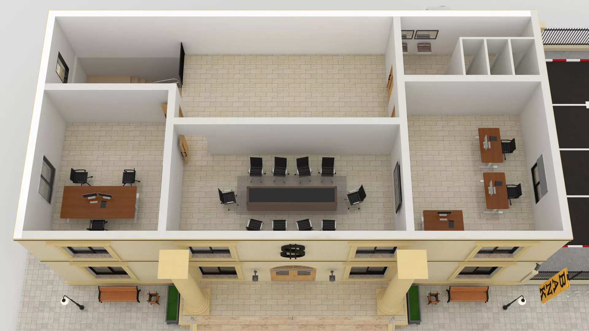 Bank Office Low-poly 3D model_9