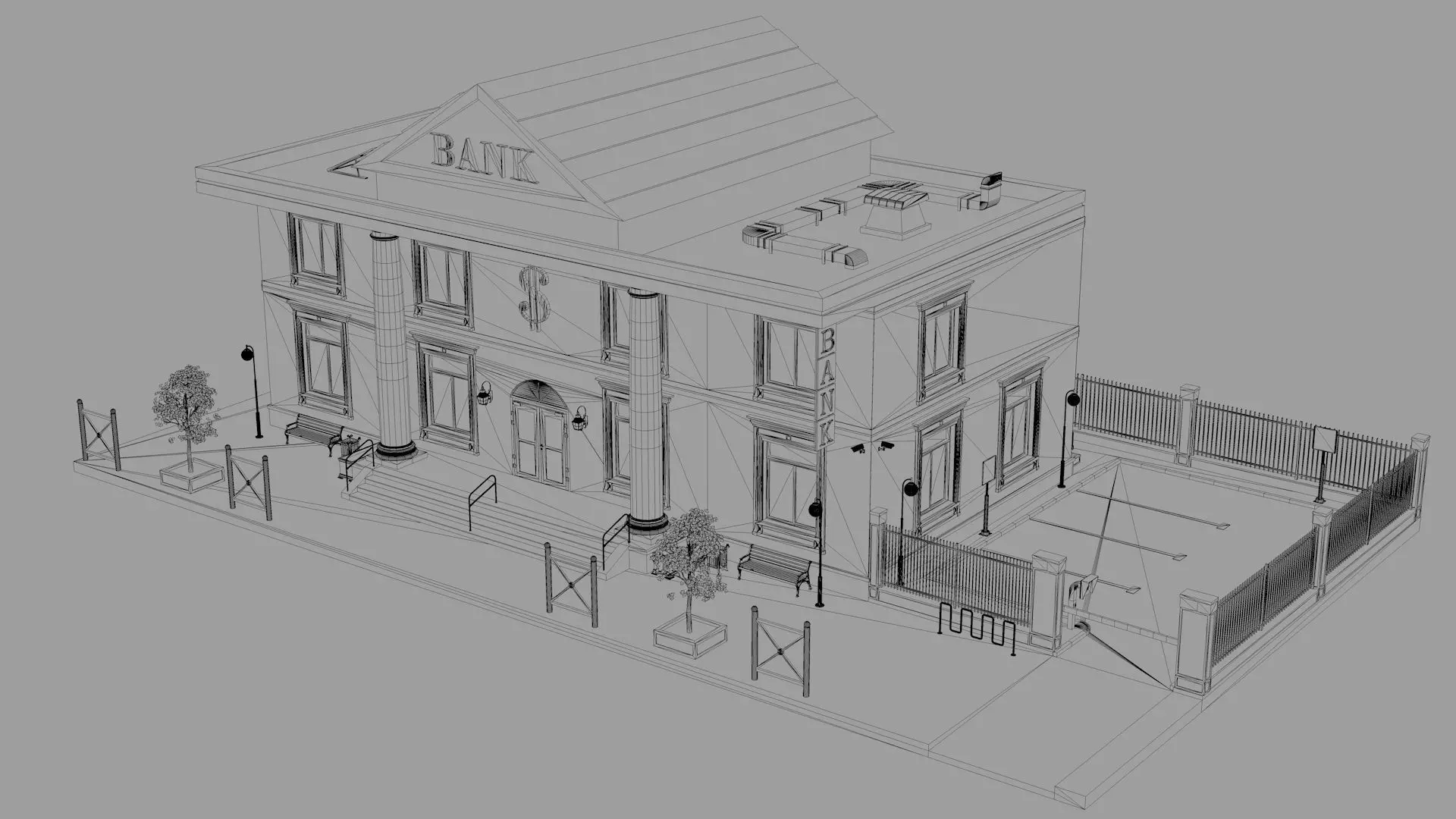 Bank Office Low-poly 3D model_12