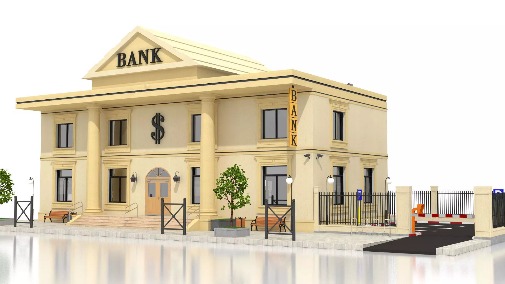 Bank Office Low-poly 3D model_5