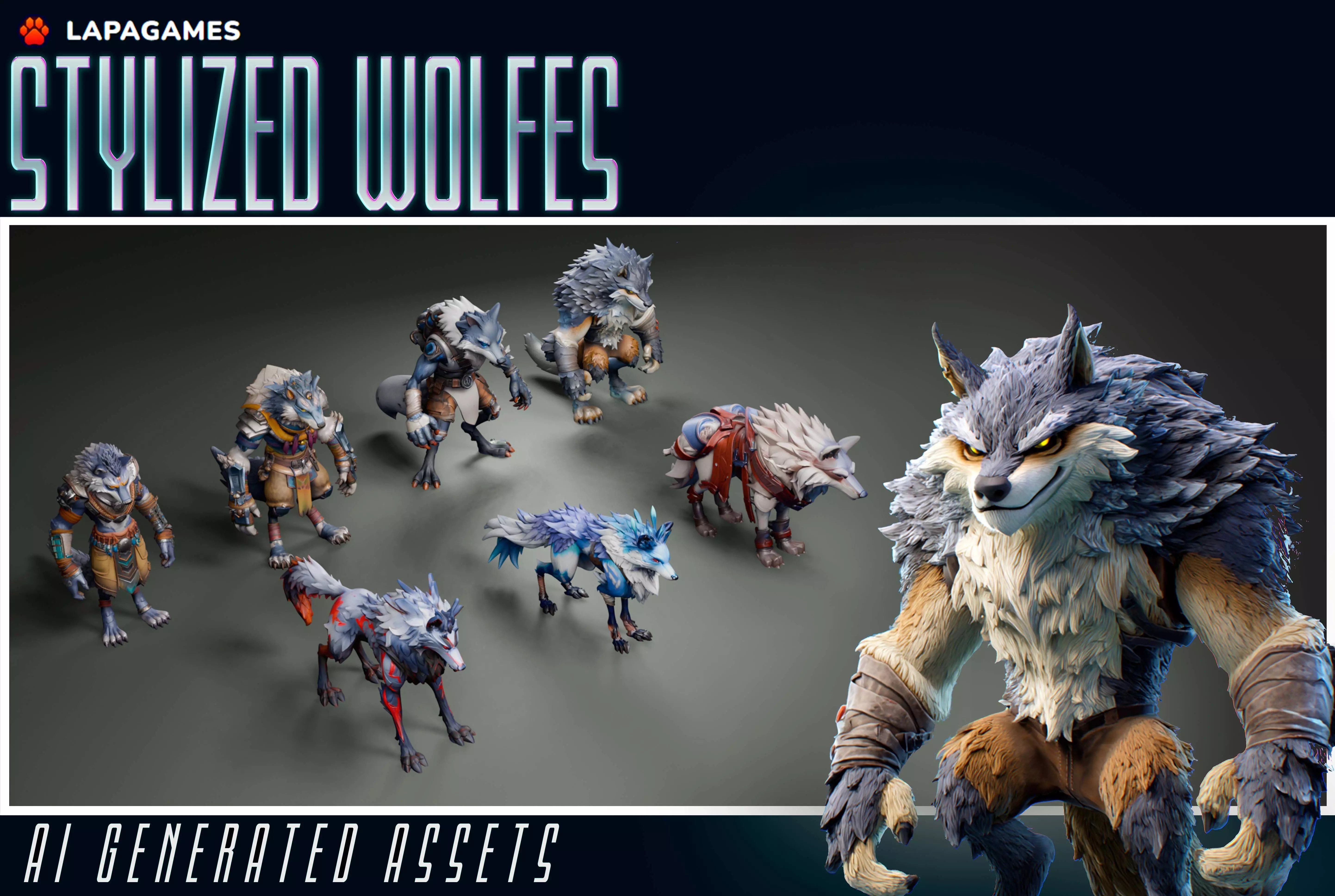 Stylized Wolves 3D model_0