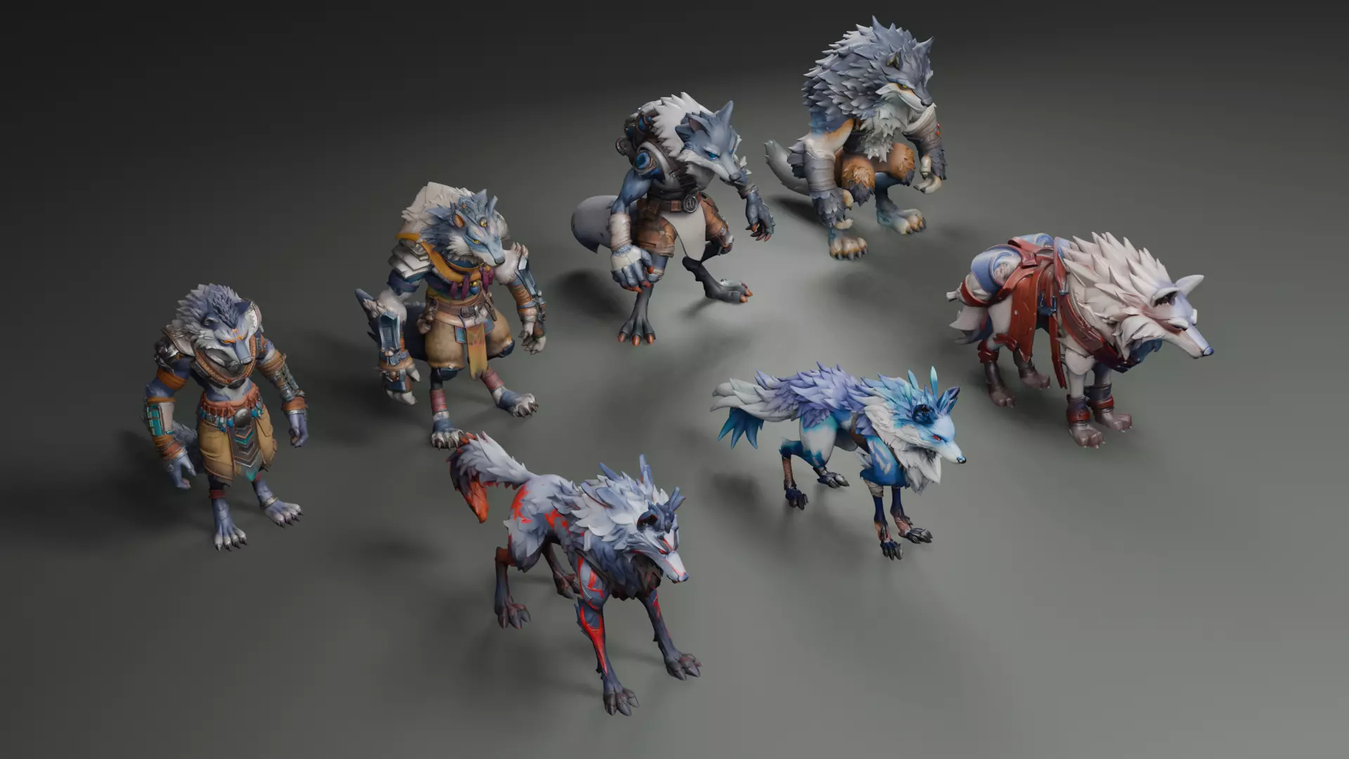 Stylized Wolves 3D model_5