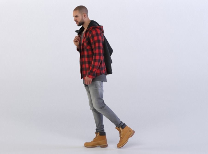 Daniel 0309 Man Walking towards Camera, Jacket over the Shoulder