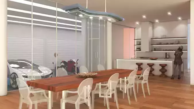 Modern Kitchen And Garage Interior High End 3D Visualization 3D model
