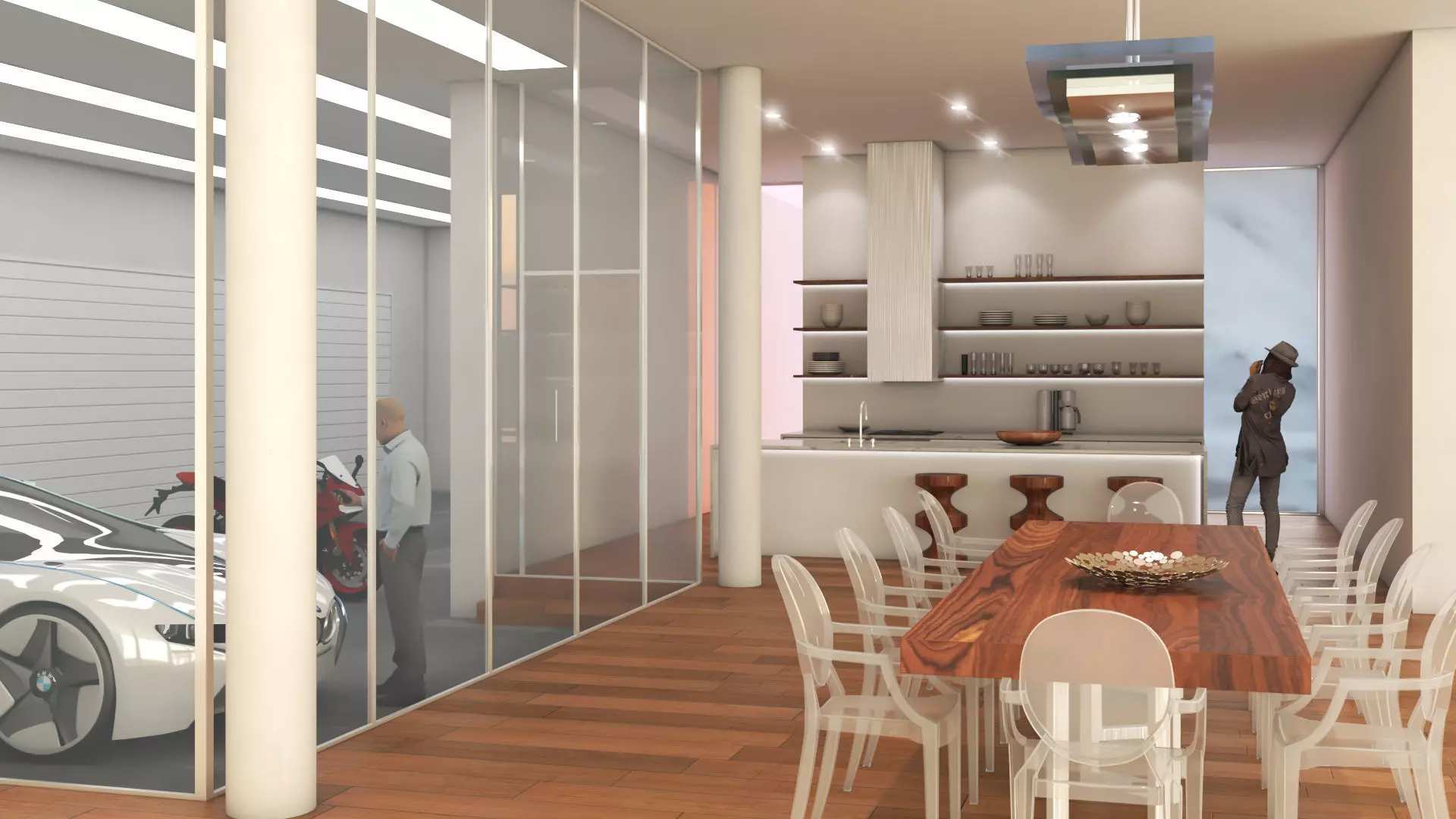 Modern Kitchen And Garage Interior High End 3D Visualization 3D model_8