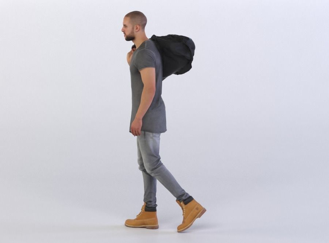 Daniel 0312 Man Walking towards Camera, Duffel bag over the Shoulder