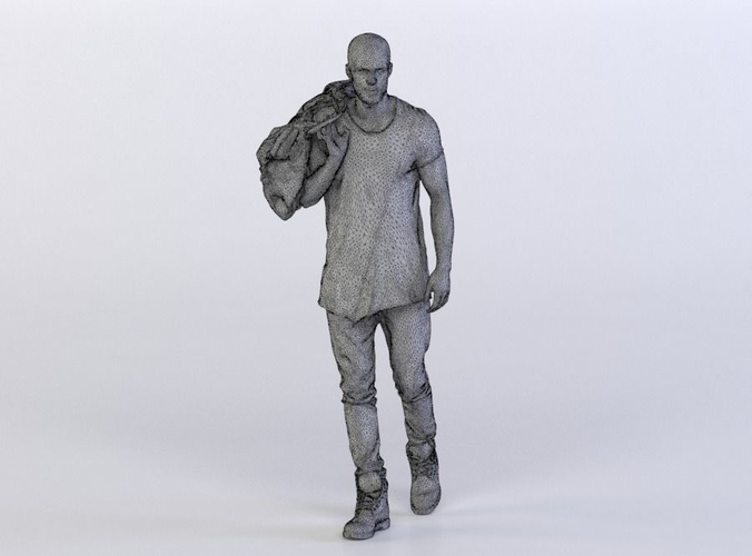 Daniel 0312 Man Walking towards Camera, Duffel bag over the Shoulder