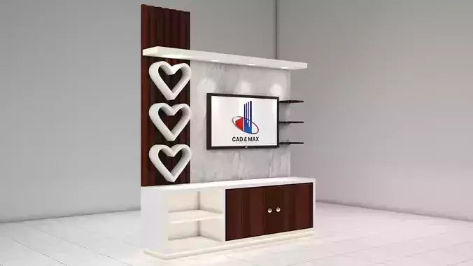 Modern TV Cabinet Heart Design Pink And Wood Variants 3D Model